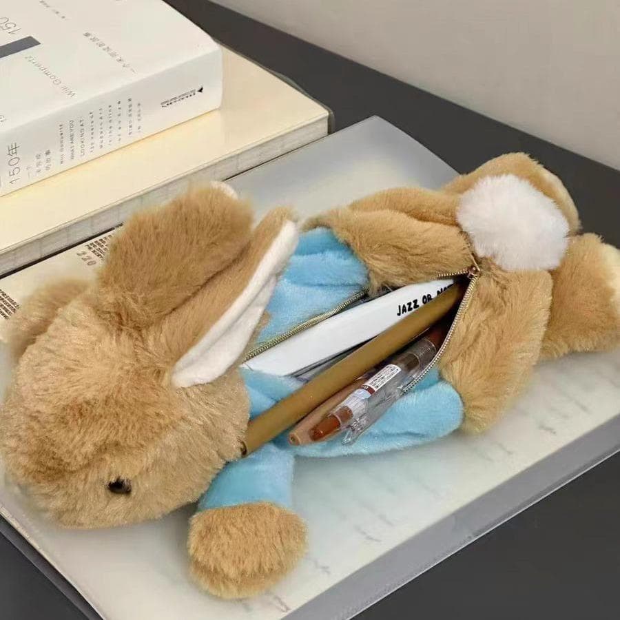 JANKINGS Funny Plush Bunny Pencil Case – Adorable Plush Animal Zipper Stationery Bag for Office - 4