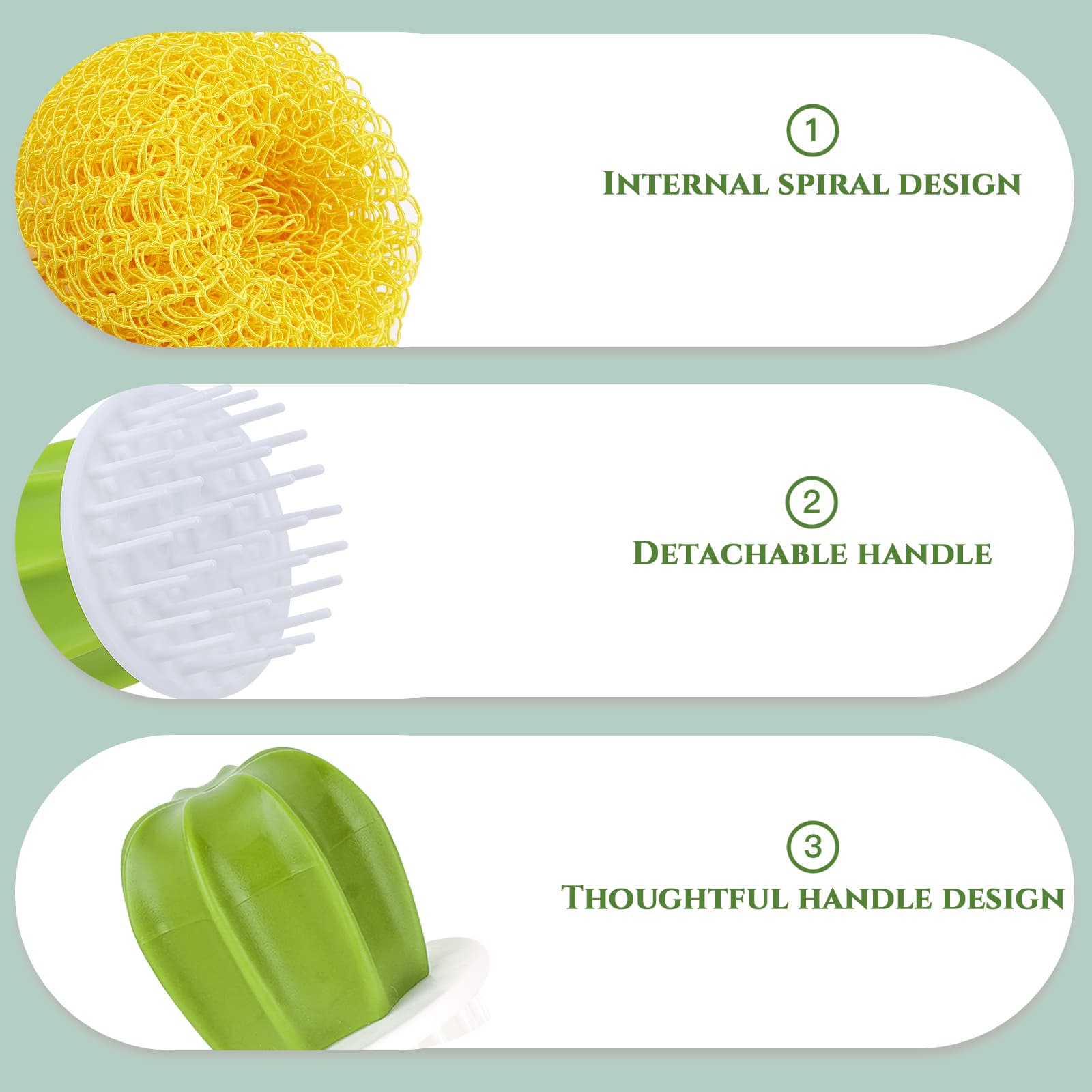 JANKOW Cactus Dish Mini Brush, Cactus Cleaning Brush, Cactu Cleanings Ball, with Drip Tray with 3 Replacement Brushes,  for Cleaning Dishes, Pans, Pots, Sink, Countertop (1 Set Green) - 3