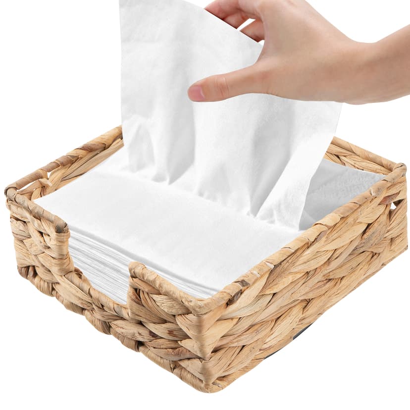 JANKINGS Square Water Hyacinth Napkin Holder - 7.5 Inch Hand-Woven Flat Paper Pouch for Table, Kitchen and Guest Towel Storage - Boho Farmhouse Style