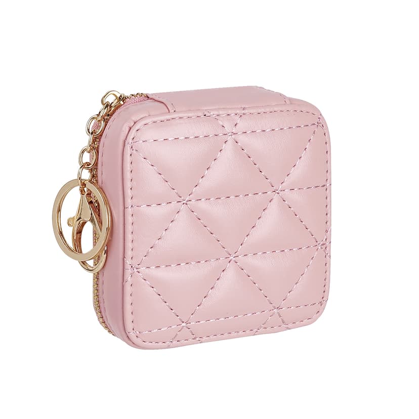 JANKOW Llipstick Holder with Mirror, Leather Lipstick Case with Mirror, Portable Mini Cosmetic Pouch, Suitable Daily Touch-up Cute Lipstick Holder Cosmetic Storage Bag for Women Girls (1Pcs Pink)