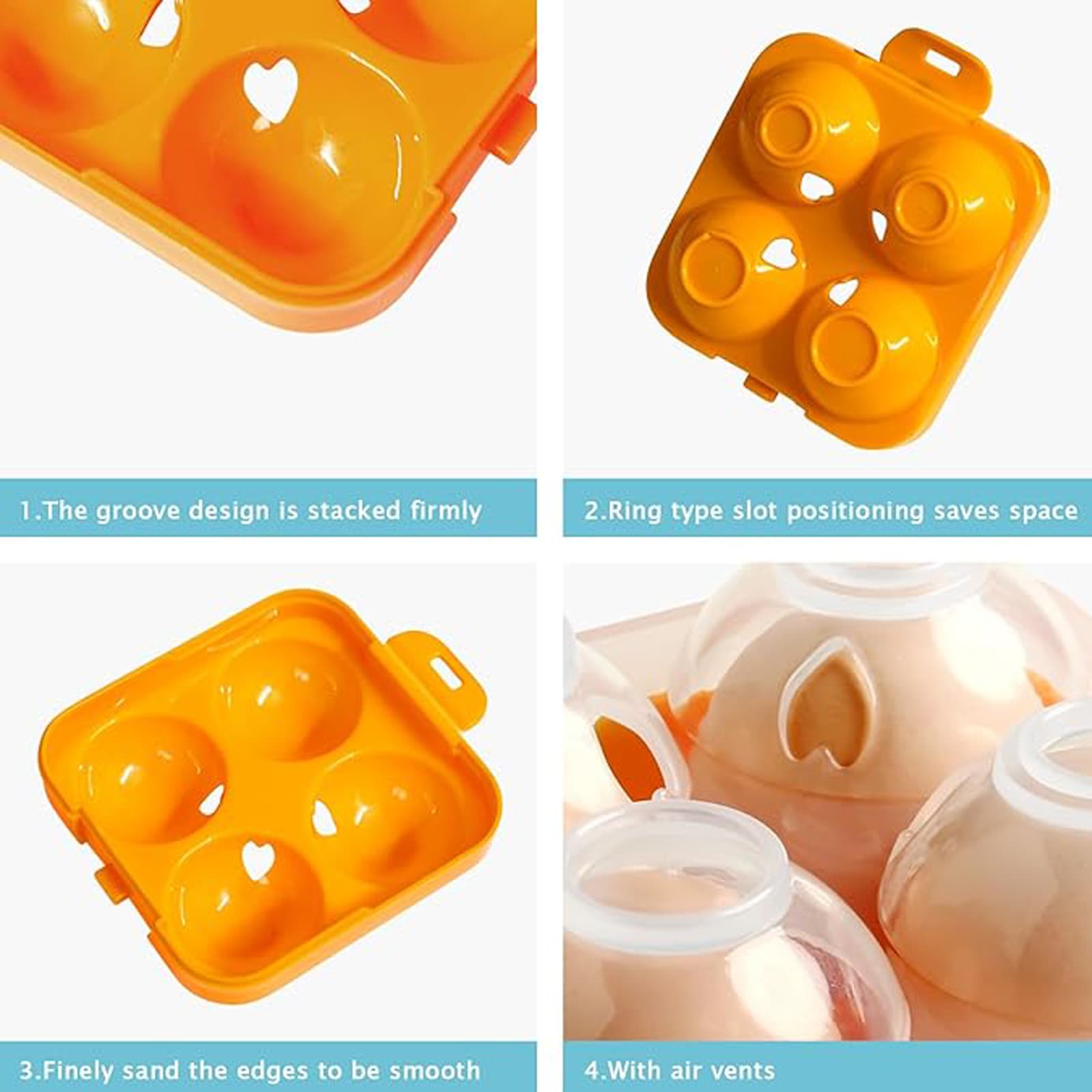 JANKOW 4 Girds Egg Holder Container, Plastic Egg Storage Box Shockproof Protection, Portable Egg Tray Carriage Dispenser for Refrigerator Camping Picnic Travel Kitchen Outdoor (Blue) - 3