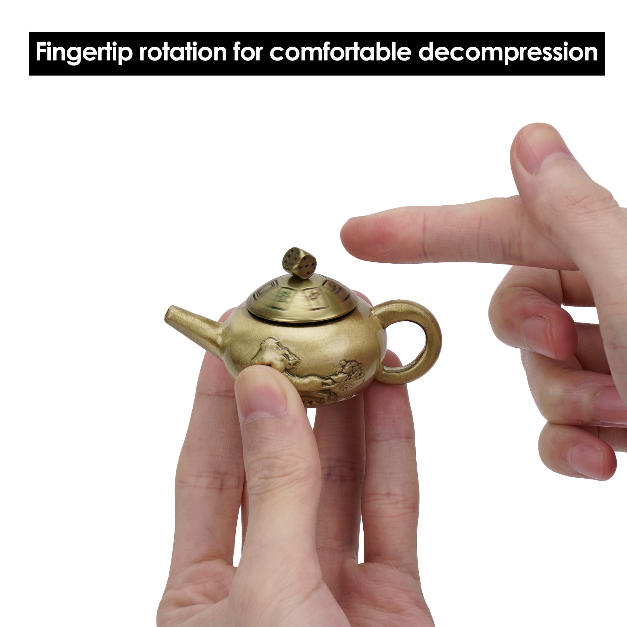 JANKOW Orichalcum Metal Mini Teapot Figurine – Brass‑Style Handheld Stress‑Relief Ornament, Decorative Desk Teapot Sculpture, 1‑Pack - 3