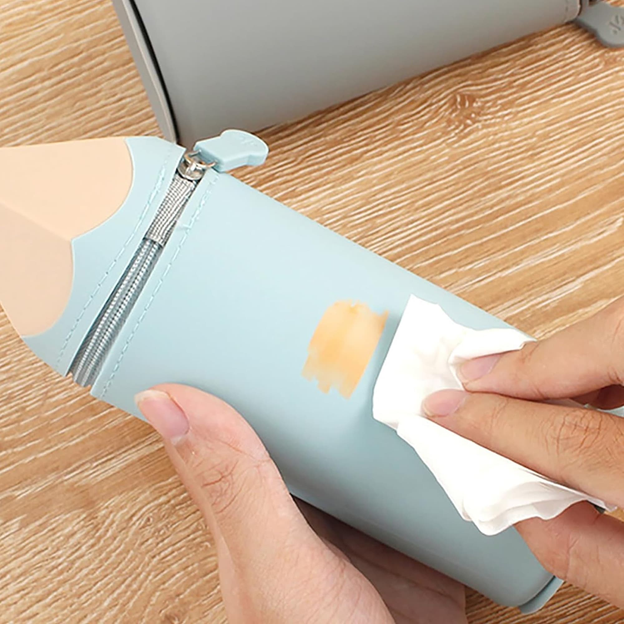 JANKOW Silicone Pencil Case, Pencil Box, Pen Bag Holder, Silicone Storage Bag, Stand Up Pen Case pencil Box for Gift ( Light blue ) - 7