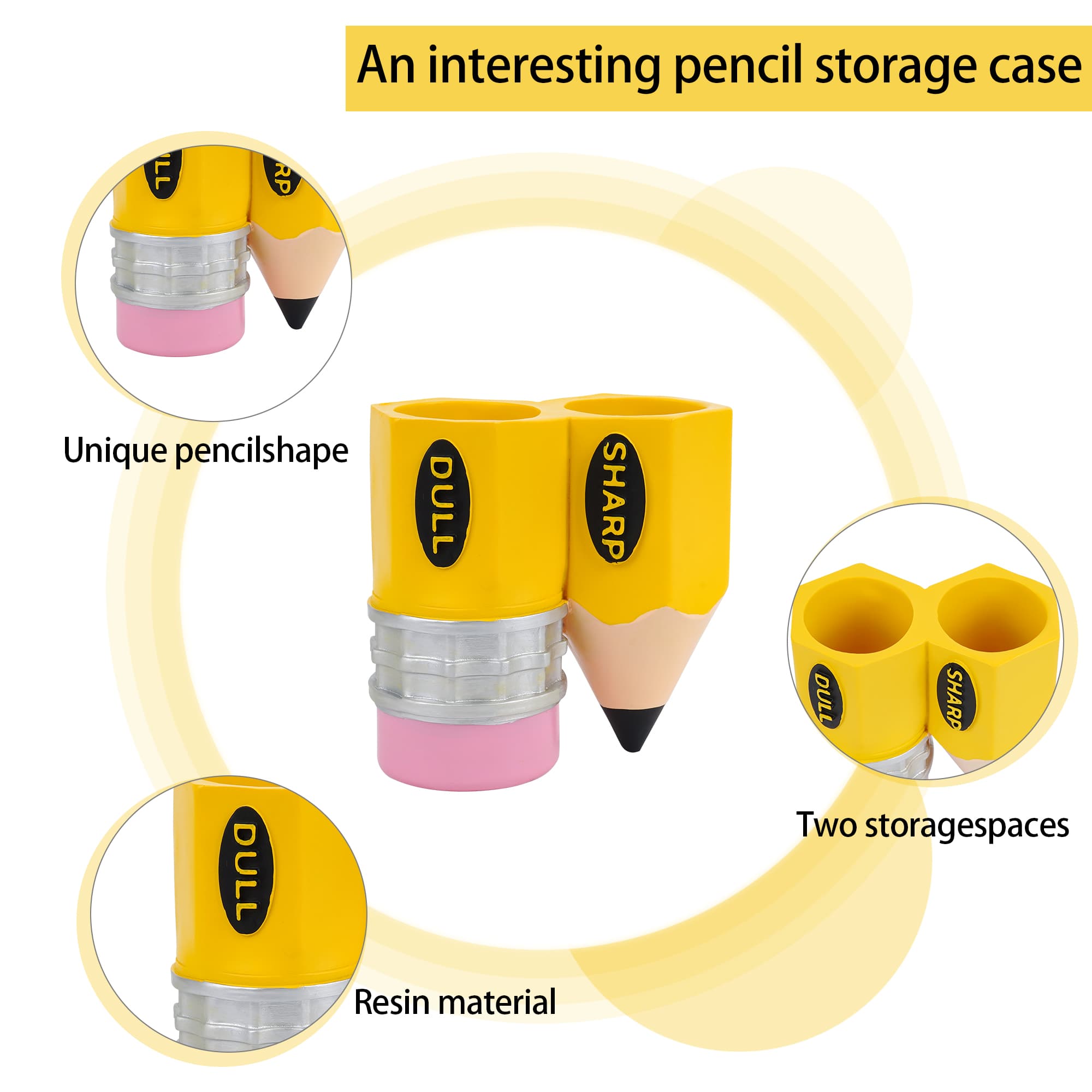 JANKOW Pencil Shaped Pen Holder, Sharp-Dull Pencil Holder, Funny Pencil Holder, Pencil holder container storage box for Students Teachers Office Desk Gift (Yellow) - 1