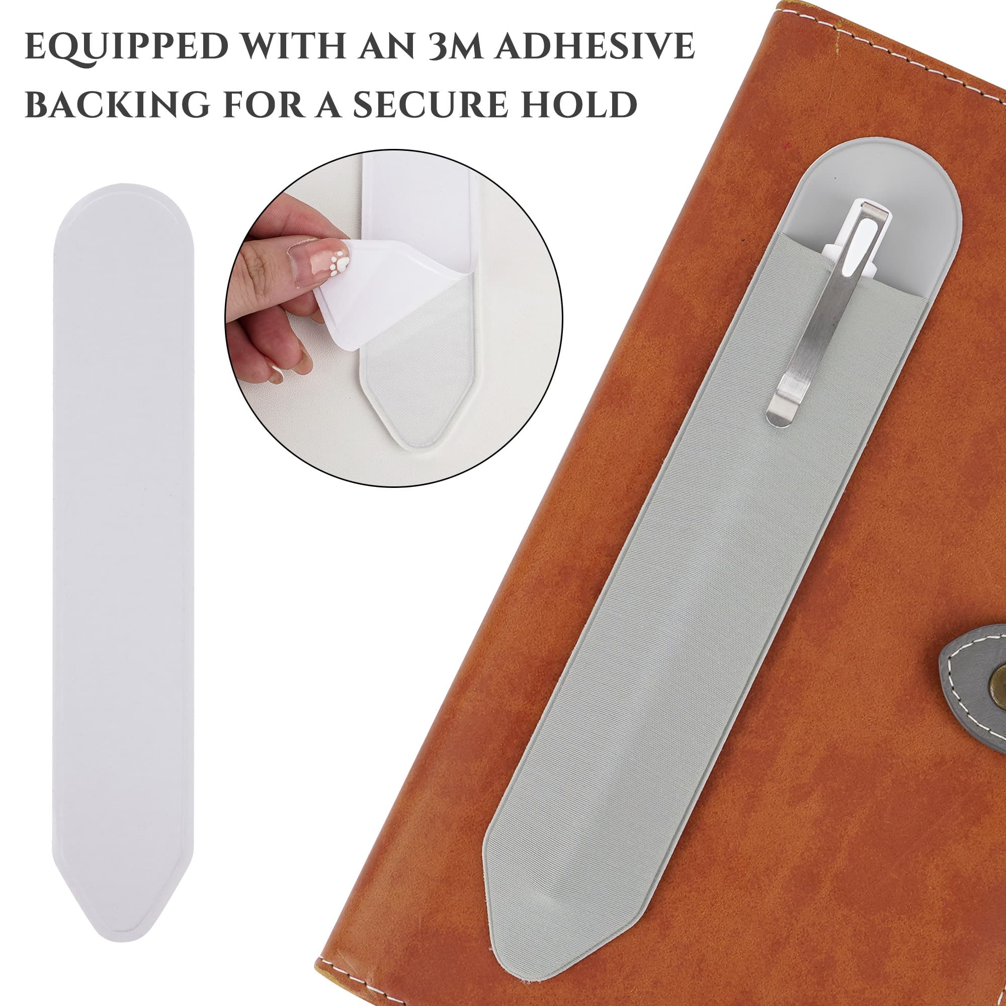 JANKOW Adhesive Elastic Pen Loops, Portable Pen Holder Sleeves for Notebook/Journal/Planner, Nylon Stick-On Pen Clips - 3
