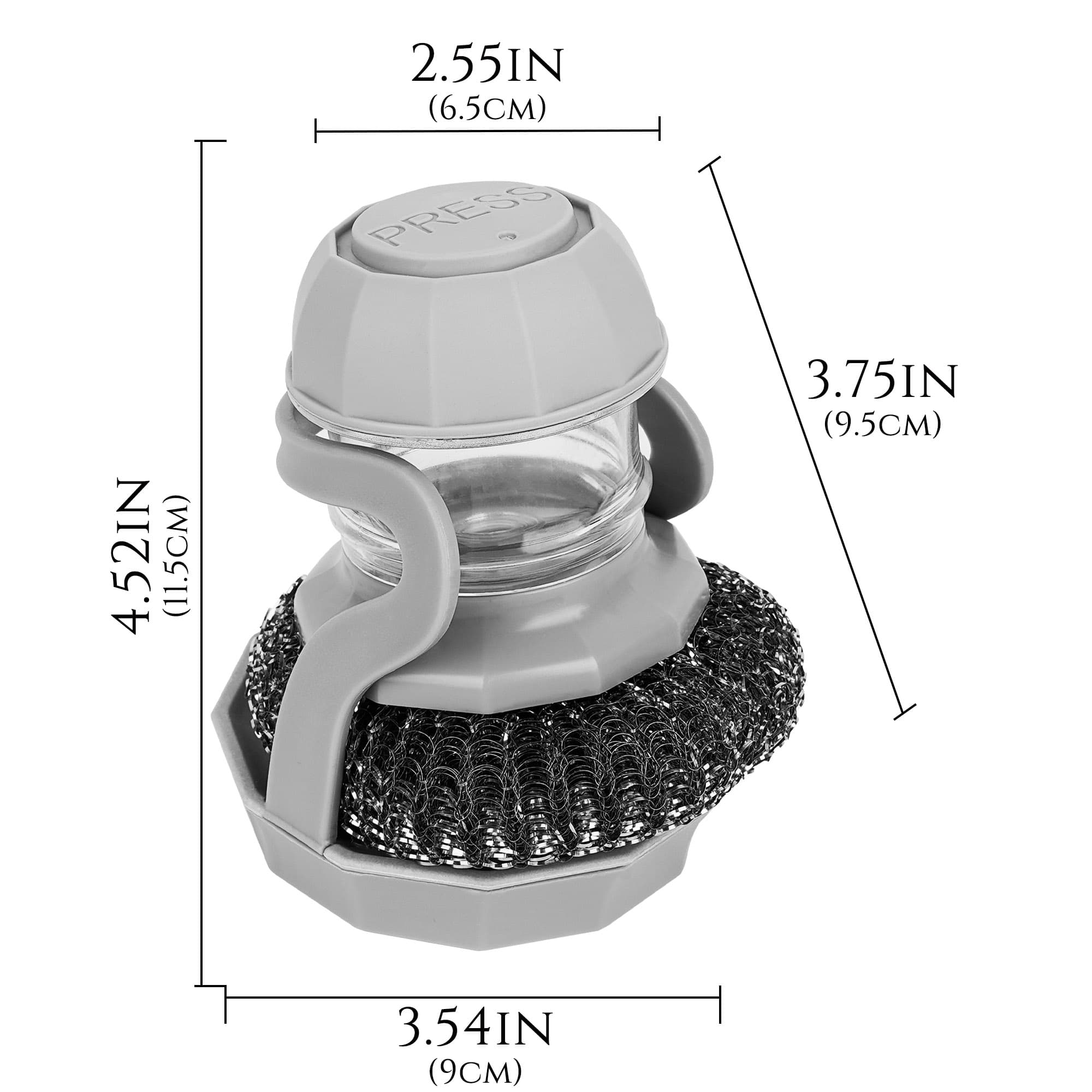 JANKOW Soap Dispensing Steel Wool Dish Brush, Palm Scrubber with Refillable Handle for Pots, Pans & Cast Iron, Grey, 1-Pack - 2