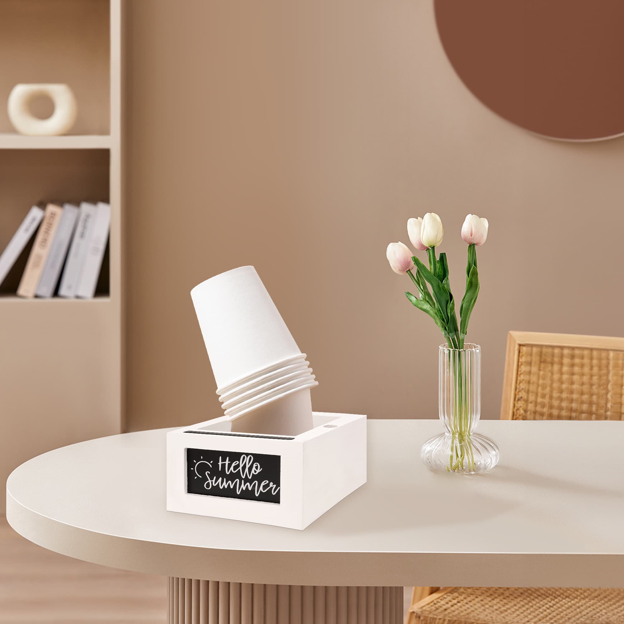 JANKOW Cup Holder with Marker Slot, white Wood Disposable Cups Holder, Mark Your Cup and Drink Up Plastic Organizer - 3