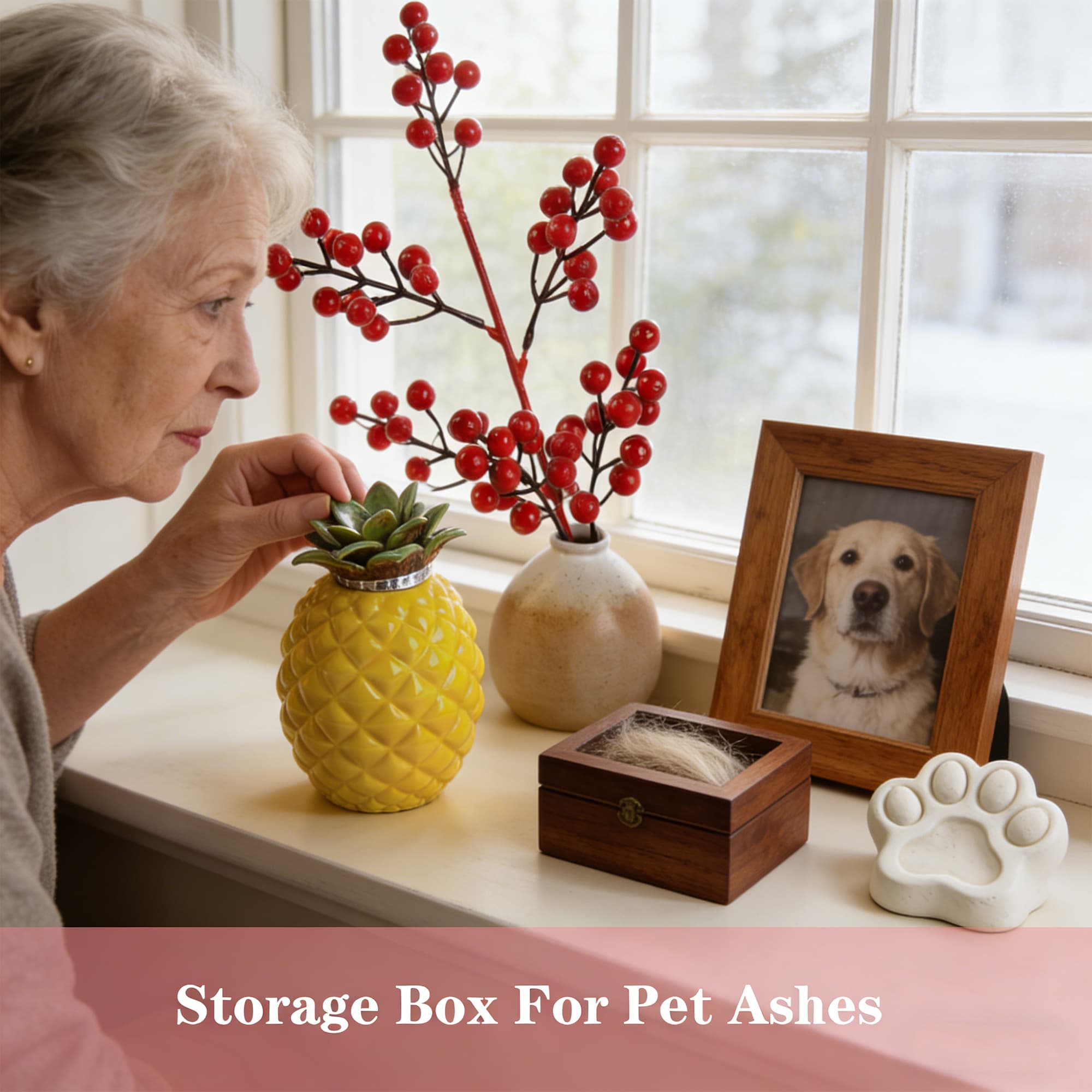 JANKOW Small Pineapple Pet Urn for Dog or Cat Ashes - Small Ceramic Keepsake Memorial Urn - Decorative Funeral Cremation Jar with Airtight Lid - 2