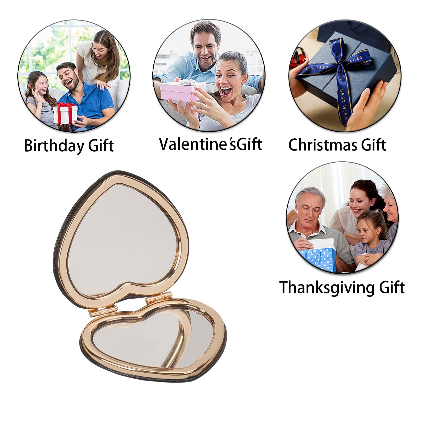 CAIRIAC Compact Mirrors, Leather Folding Travel Mirrors, Bee Double Sided Handheld Mirrors, Portable Heart Shaped Makeup Mirrors Gift for Girls Women Mothers - 5