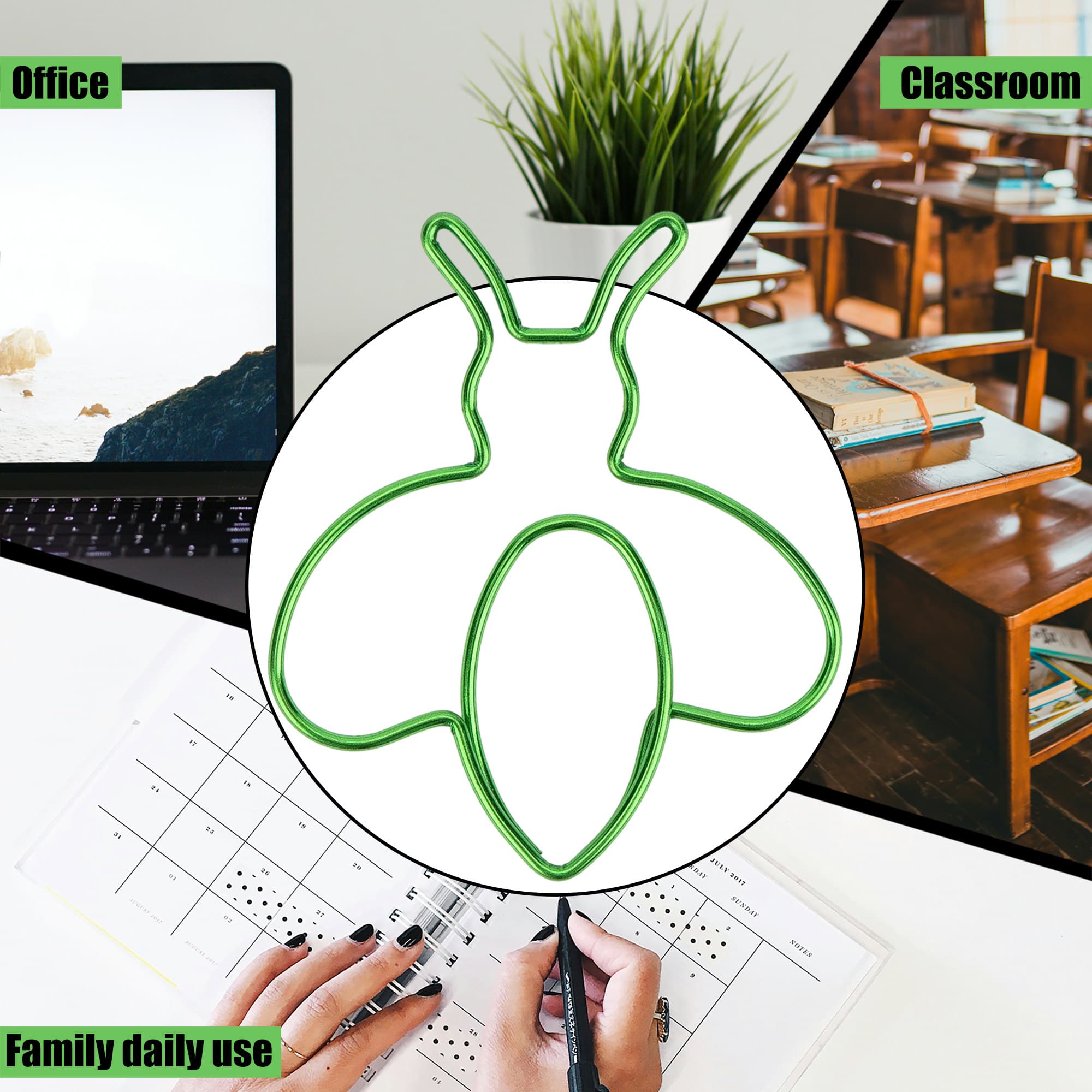 CAIRIAC Creative Bee Paperclips, Paperclips Bookmark Set, Paper Clips Classify Files, Memos Clip, Scrapbooks, Notebooks, Bookmarks, Cute Small Paper Clips Office Supplies (50Pcs, Green) - 4