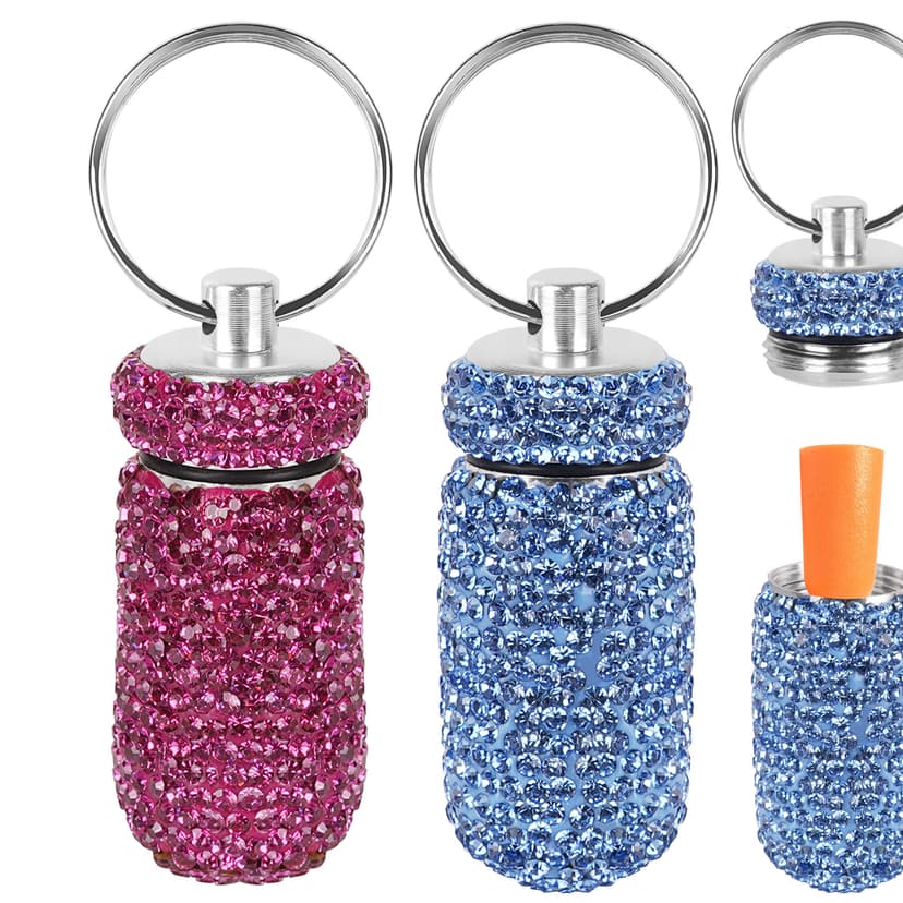 JANKOW JANKOW Bling Portable Ear Plug Case, Mini Earplug Cases, Waterproof Metal Earplug Case Keychain Container Holde for Outdoor Travel Business Travel (2 Pcs Light blue, Purple)