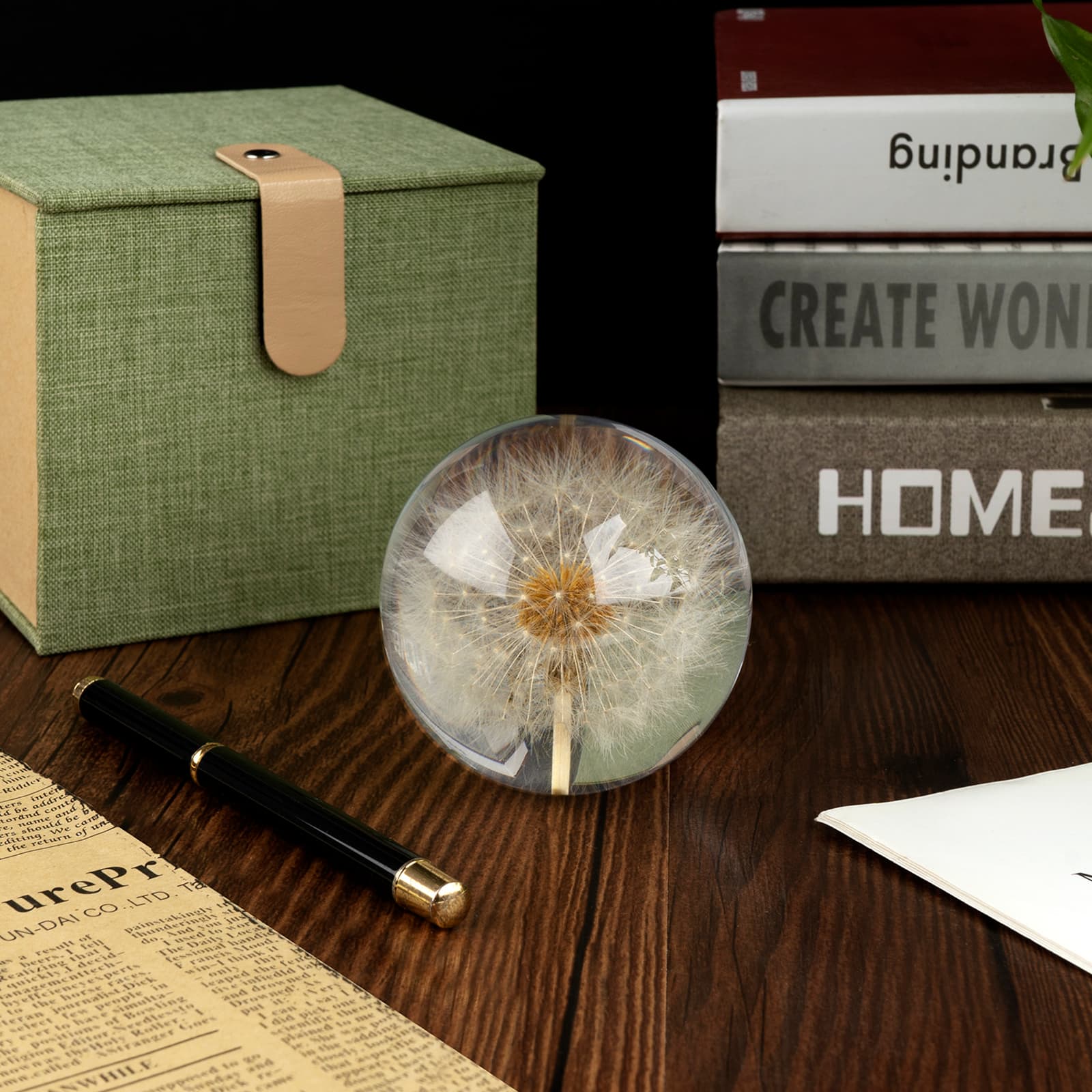 CAIRIAC Crystal Dandelion Resin Ball, Real Dandelion Paperweight and Specimen Ball Home Office Deco for Anniversary Christmas Birthday Wedding Gift (68mm) - 2