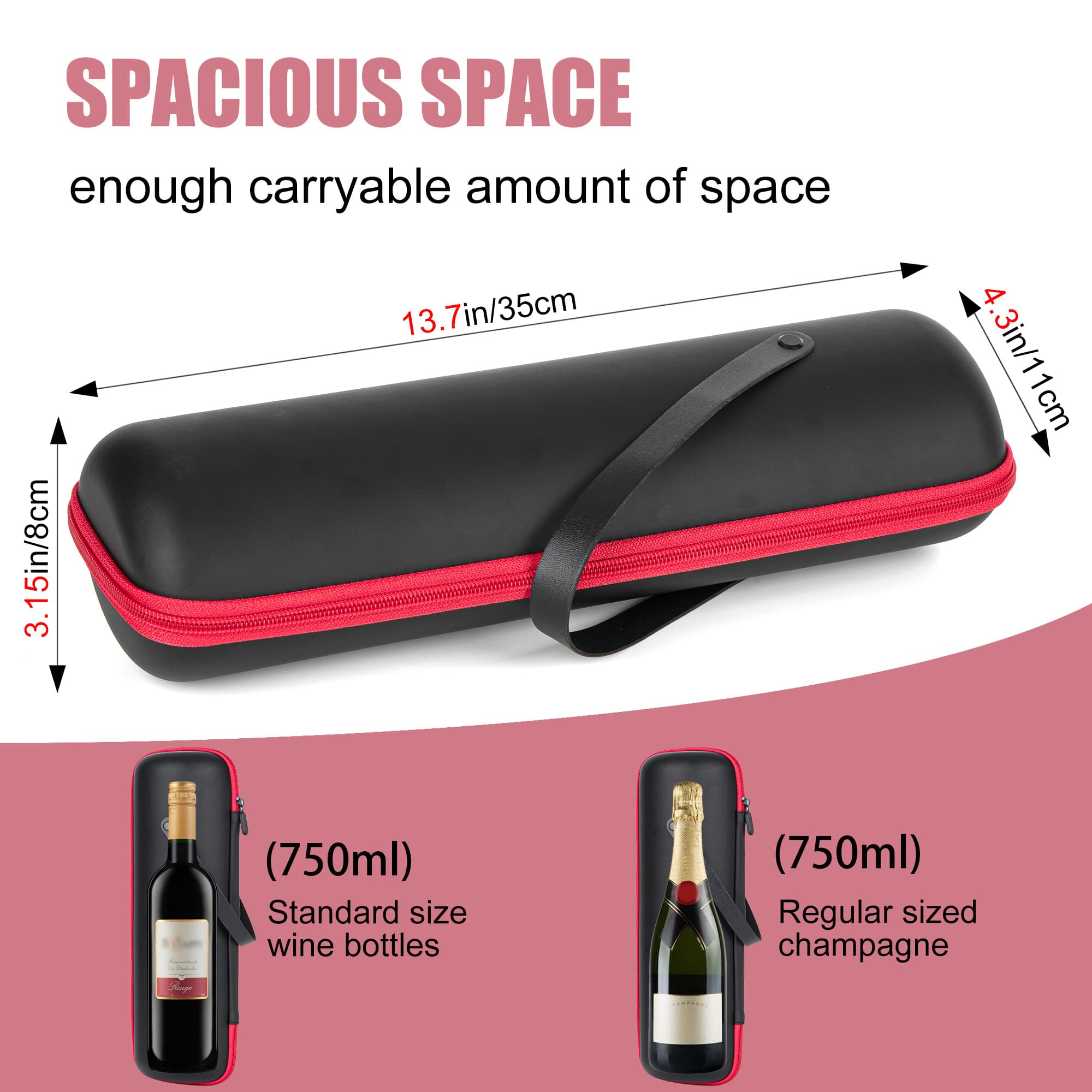 CAIRIAC Single Wine Gift Tote Bag, Hard Shell Protector Bags Champagne Bottle Gift Box Portable Wine Carrier for Travel, Picnic, Beach, BYOB Restaurant (Black) - 1