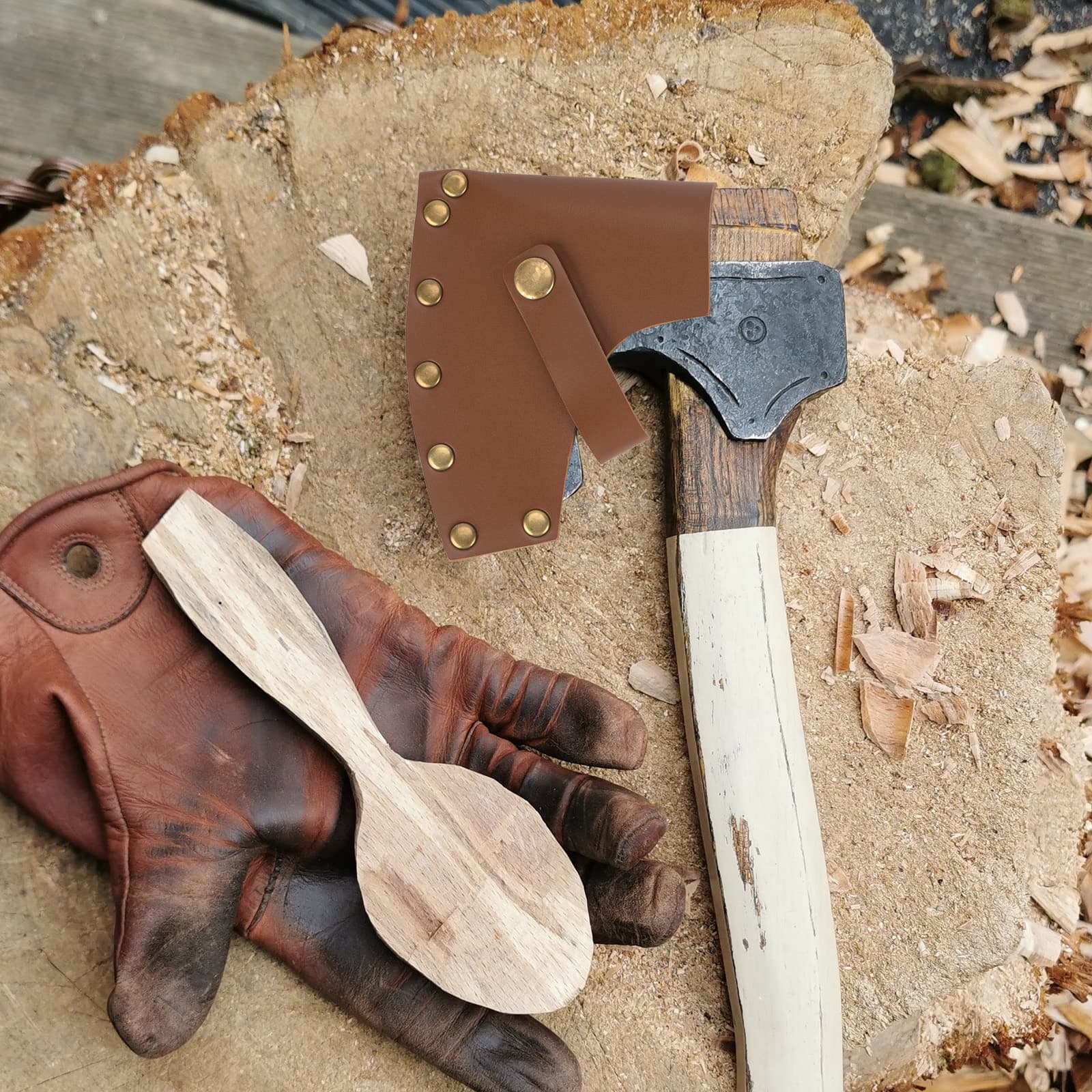 JANKOW Axe Head Sheath, Durable Camp Axe Case Blade Cover, Leather Holster, Hatchet Cover, Sheath Cover for 3.54 - 3.93 inches Belt(Coffee color) - 7