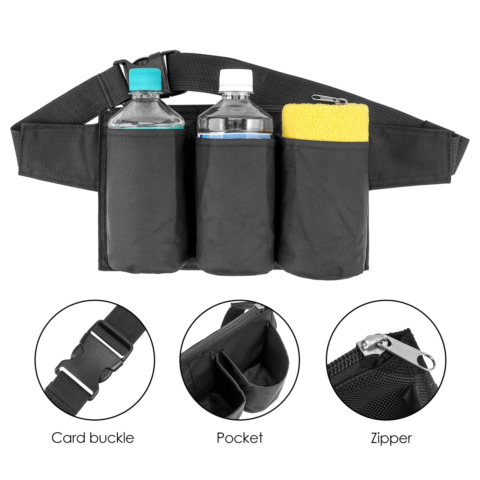JANKOW 3 Pockets Black Restaurant Waiter Waist Pouch Bag, Apron Bag with Adjustable Web Belt, Waiter Waist Pouch, Adjustable Waist Strap Belt for Bars, Cafes. - 2