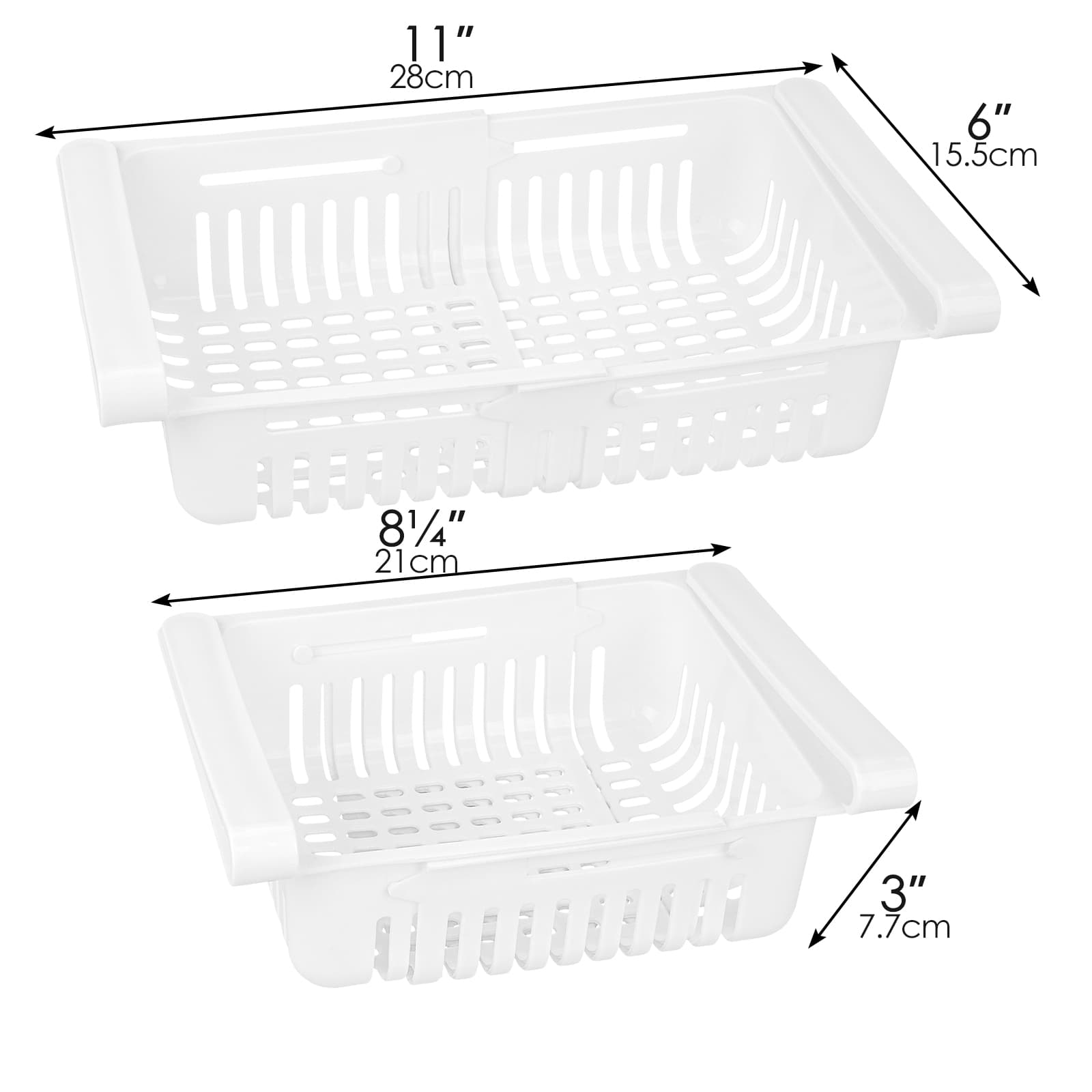 JANKOW Refrigerator Drawer Organizer 2 Packs Retractable Drawer Refrigerator Storage Box, Unique Design Pull Out Storage Box, Sliding Shelves Refrigerators Hanging Organizer( BlueWhite ) - 1