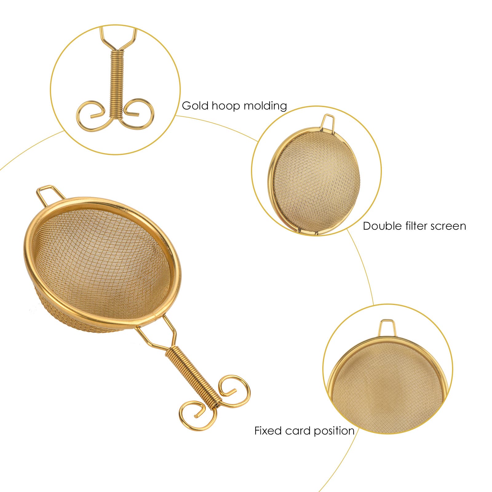JANKOW 2 Pcs Tea Strainers, (Small Tea strainer, Big Strainer) with a Holder, Stainless Steel Fine Mesh Strainer (Golden) - 3