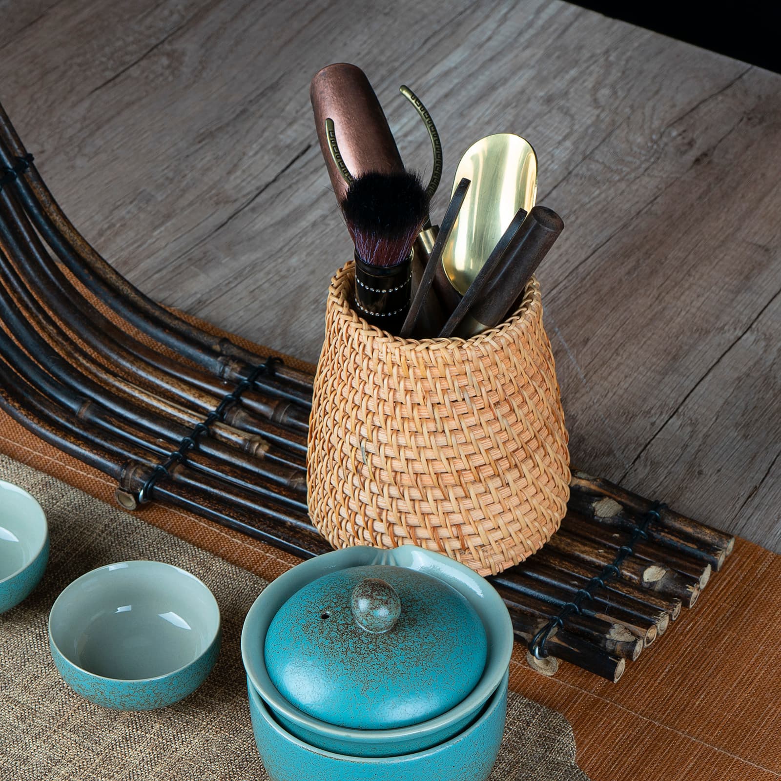 JANKINGS Rattan Tea Utensil Holder, Autumn Rattan Handwoven Cup-Style Organizer, Brown, 1-Pack – Countertop Spoon/Utensil/Coffee Bar Holder - 3