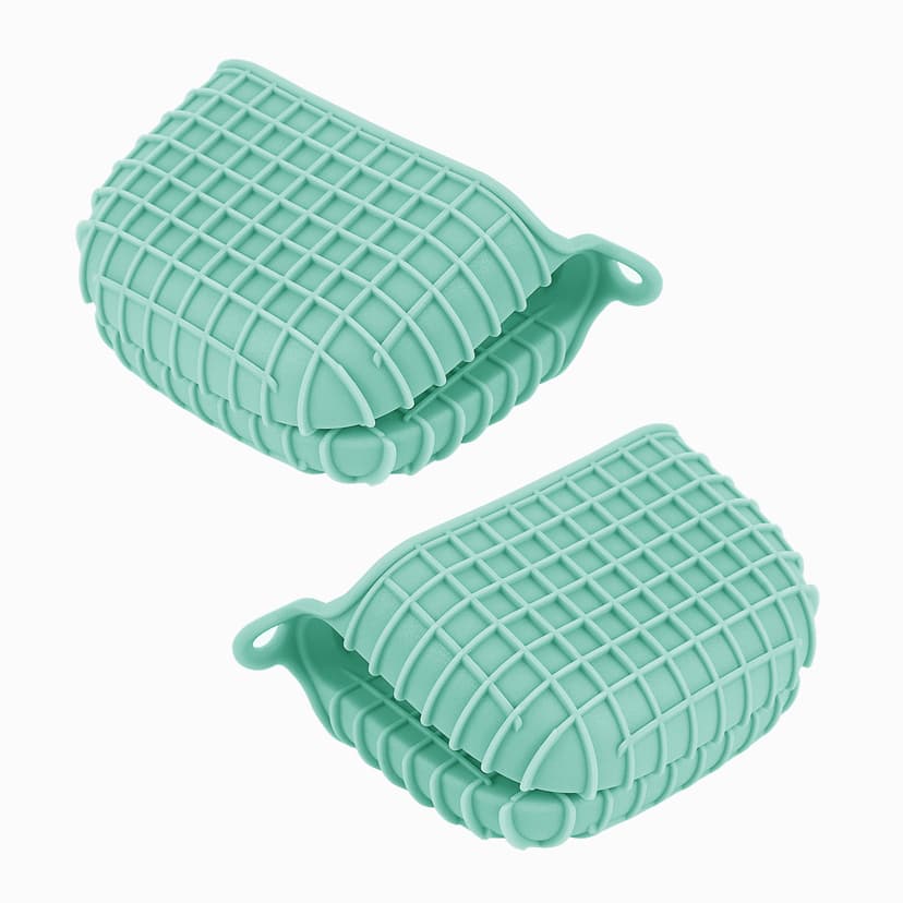 JANKOW 1Pair Silicone Oven Mitts, Heat-proof , Silicone Potholder for Kitchen, Mini Oven Mitts, Rubber Oven Glove, Kitchen Mittens, Pinch Mitts, Cooking Mitts (Green)