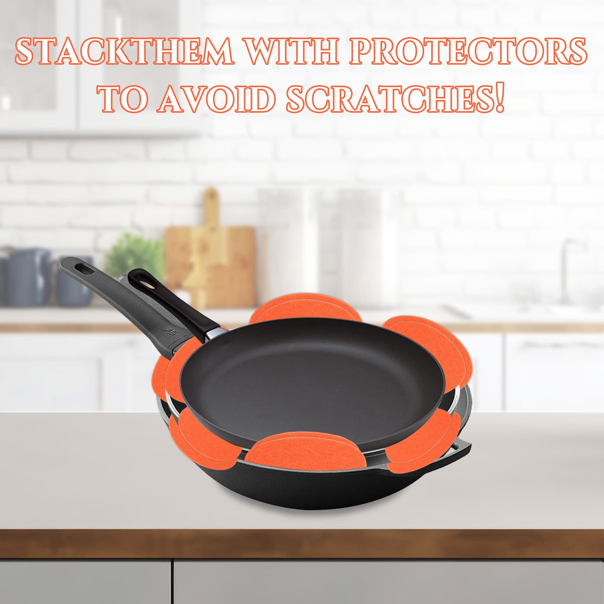 JANKOW 12PCS Pot and Pan Protectors, Pans Protectors for Stacking, Larger & Thicker Felt Pan Separators Pads for Stacking and Protecting Cookwares (Orange) - 3