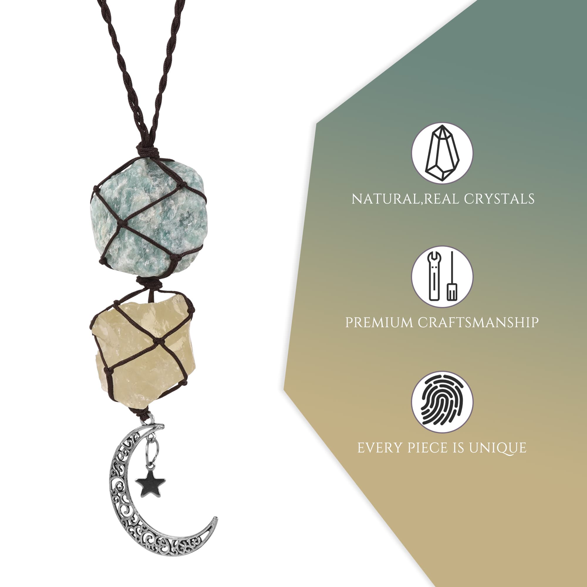JANKOW Hanging Car Charm, Amazonite and Citrine Rearview Mirror Decorations, Crystal Hanging Accessories for Rear View Car Mirror - 2
