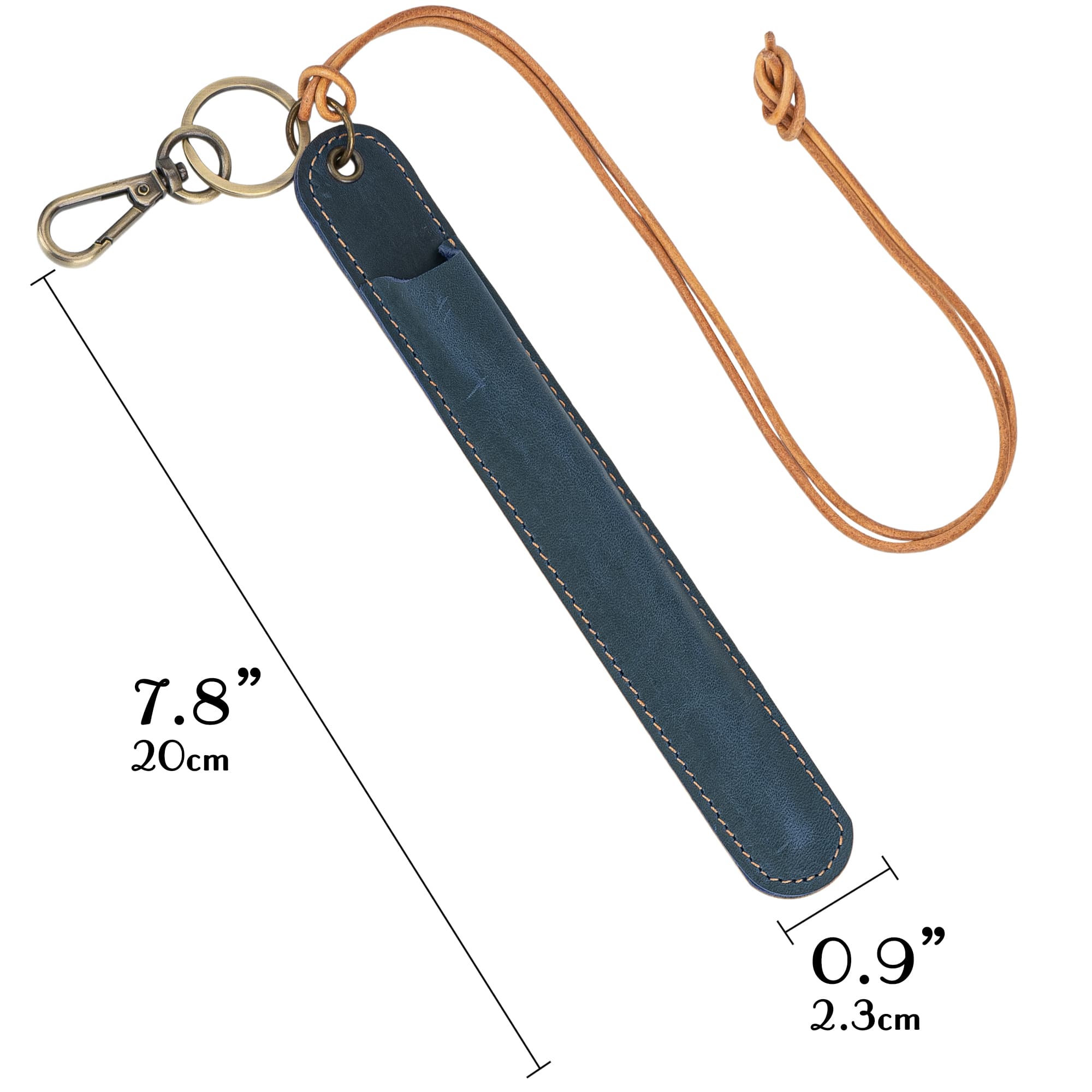 JANKINGS Leather Neck-Hanging Fountain Pen Case, Crazy Horse Blue – Genuine Leather Pen Sleeve with Lanyard & Clip - 1