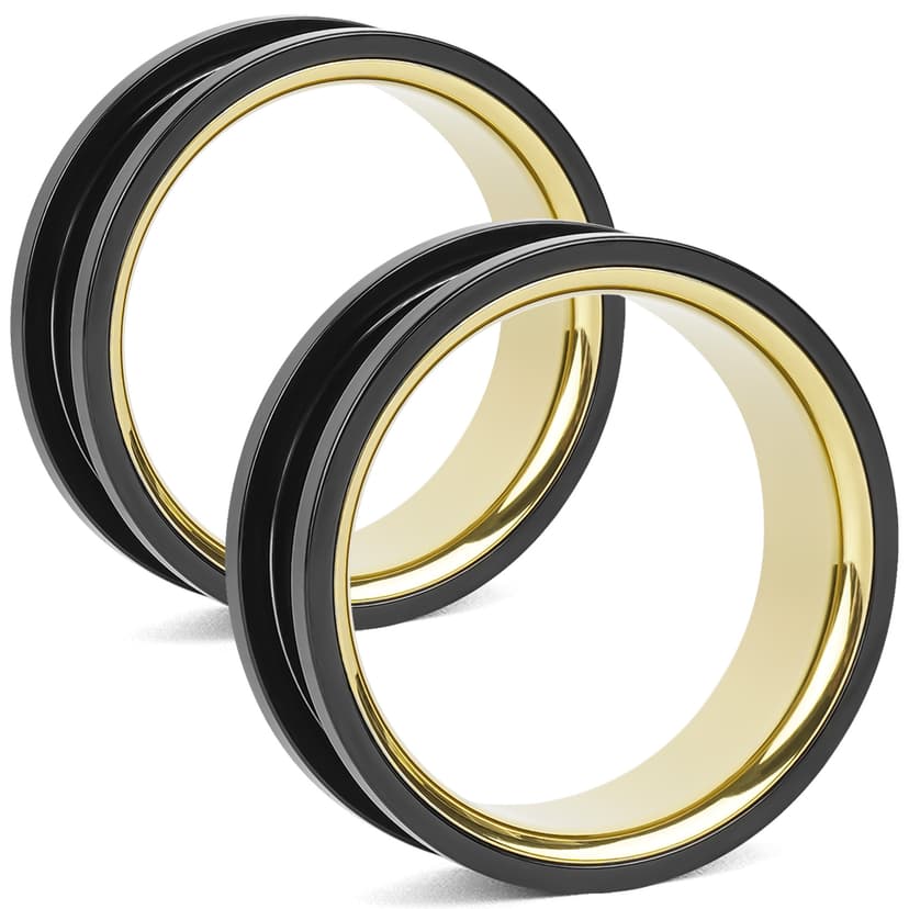 CAIRIAC Stainless Steel Ear Gauges Screw Plugs, 30mm Tunnels for Ears, Large Double Flared Ear Expander Stretcher Earrings for Women Men Gifts (Black, Gold, 1 Pair)