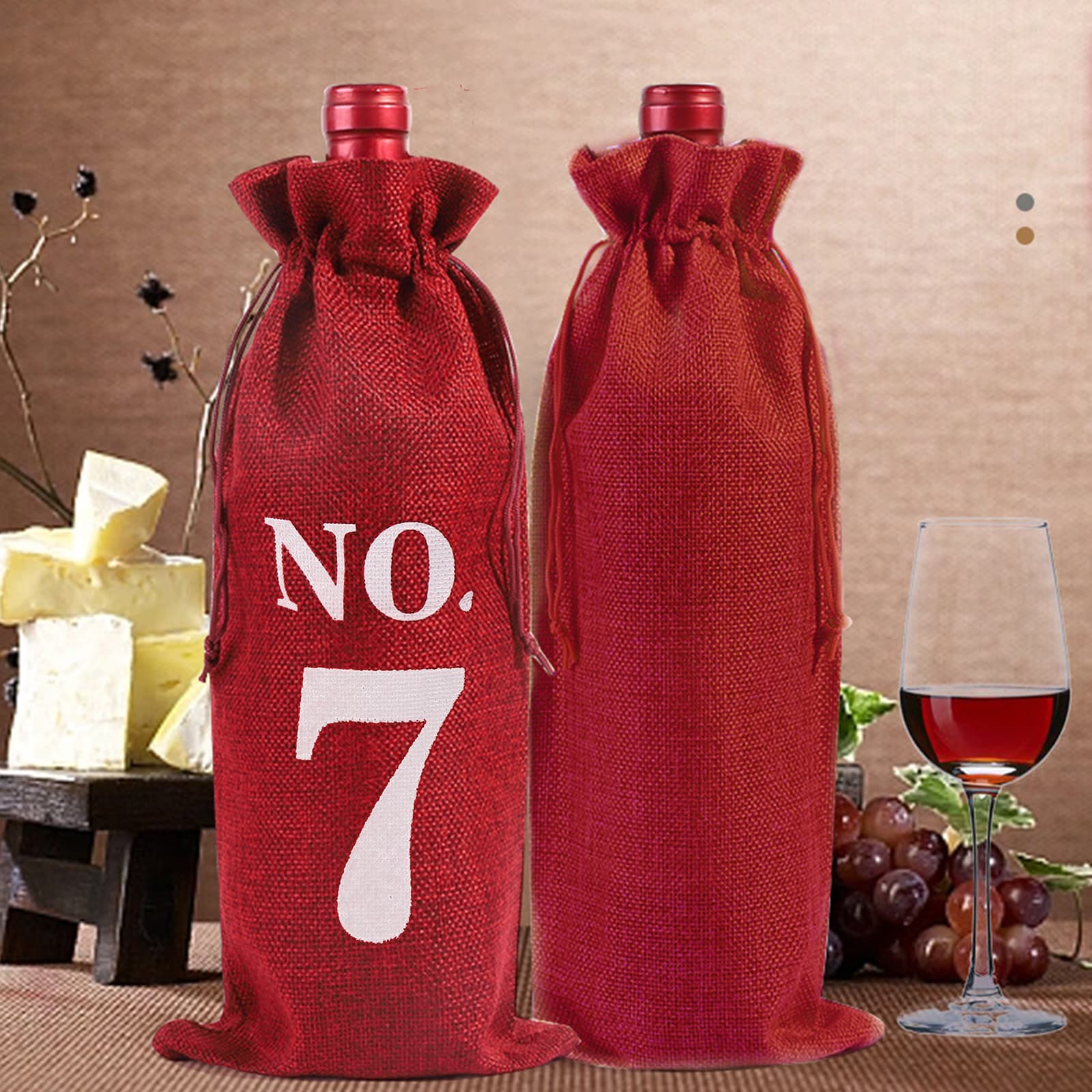 JANKOW 10 Pcs Numbered Burlap Wine Bags, Blind Tasting Wine Bags, Wine Gift Bag with Drawstring, Reusable Linen Wine Bottle Covers for Home Storage Wedding Party Decoration (Wine Red) - 4