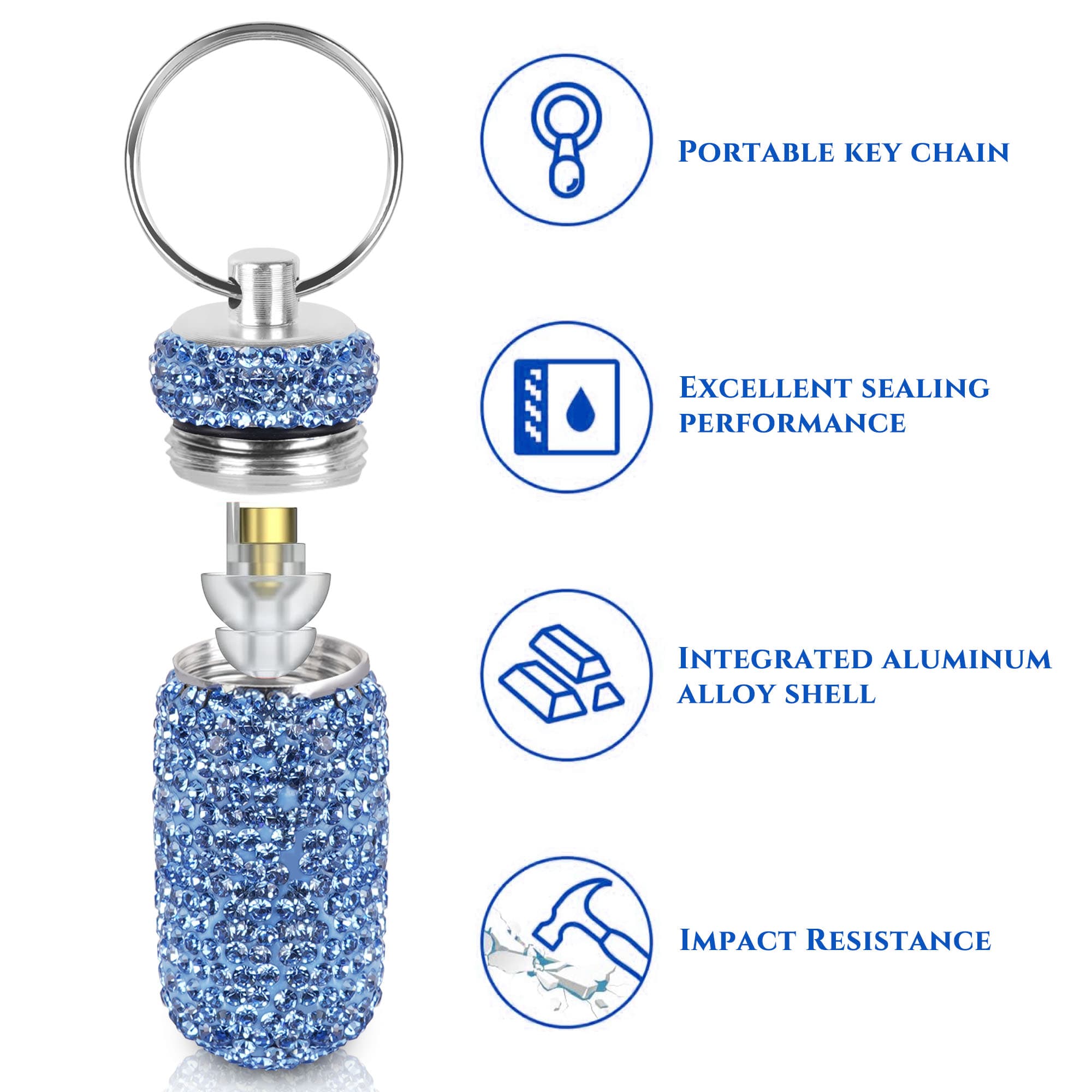 JANKOW JANKOW Bling Portable Ear Plug Case, Mini Earplug Cases, Waterproof Metal Earplug Case Keychain Container Holde for Outdoor Travel Business Travel (2 Pcs Light blue, Purple) - 3