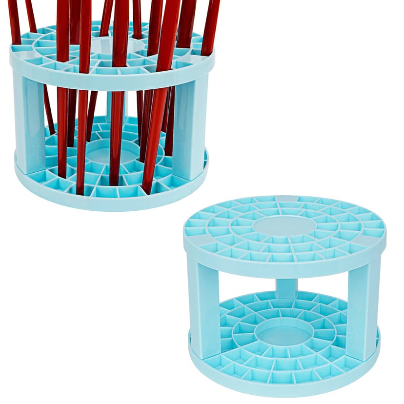 JANKOW Round 50 Hole Paint Brush Holder and Organizer, Makeup Cosmetic Brushes, Pencils, Pens, Markers, Art Tools, Desk Stand (Blue)