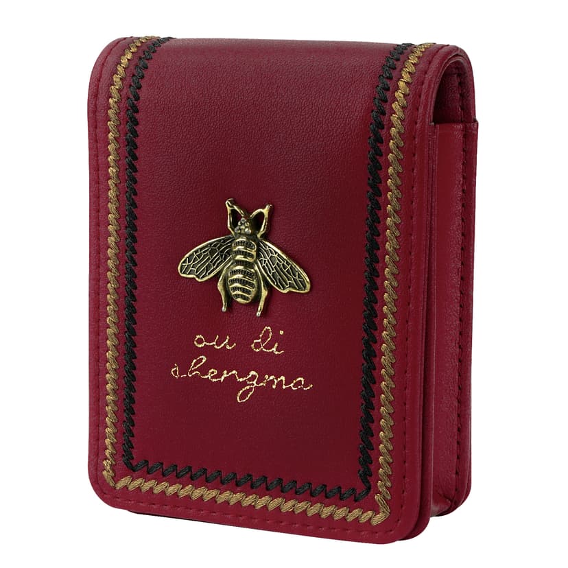 JANKOW Mini Lipstick Case with Mirror, Genuine Leather Cosmetic Pouch, Portable Red Makeup Bag for Purse