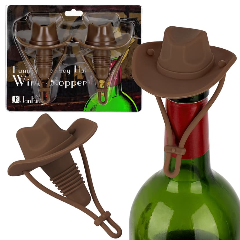 Silicone Wine Stopper, Cowboy Hat Wine Bottle Stopper Reusable , Cute Kitchen Gadgets Wine Accessories Tools Gifts, Decoration-2pcs Bottle Stoppers（Coffee）
