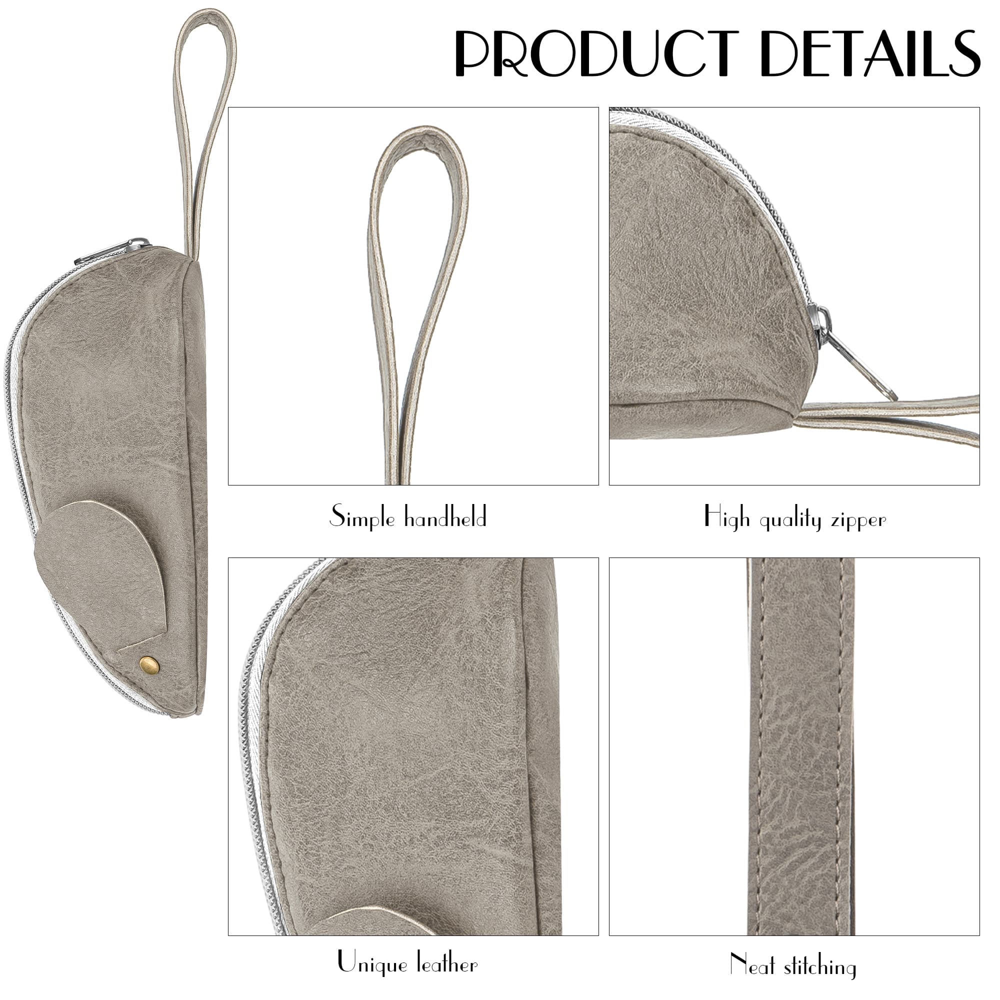 JANKINGS Gray Mouse Pencil Case, PU Leather Animal Pen Pouch with Zipper, Large-Capacity Pencil Holder for Office, 1-Pack - 2