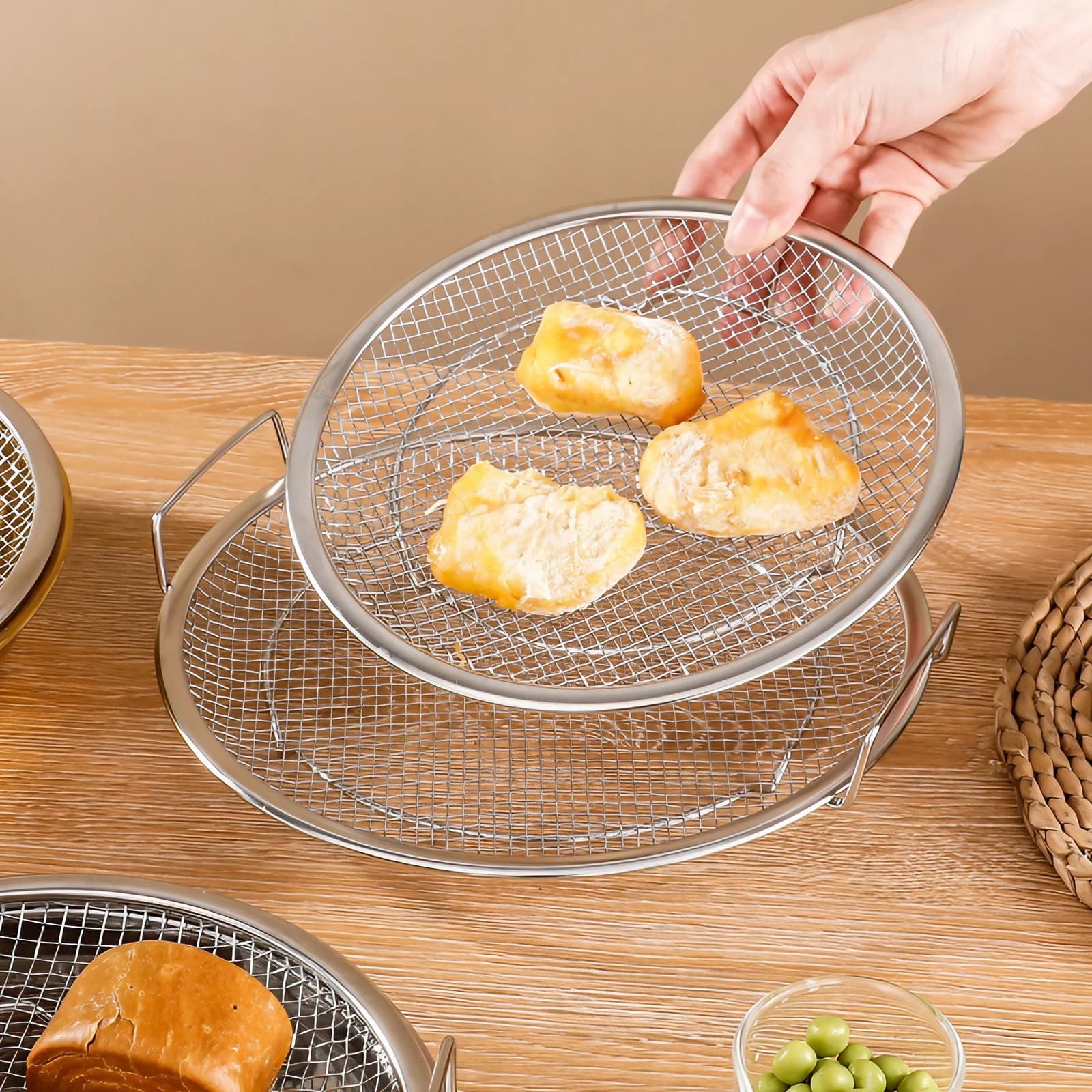 JANKOW Air Fryer Rack Round Stainless Steel Basket, Oil Strainer Basket, Round Stackable Grill, Deep Fryer Basket for Air Fryer Accessories in the Kitchen - 4
