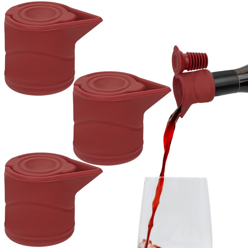 JANKINGS Wine Stopper And Pourer, Sealing Plug Can Be Fixed On The Flow Guide Nozzle for Preserve Freshness(3Pcs Red)