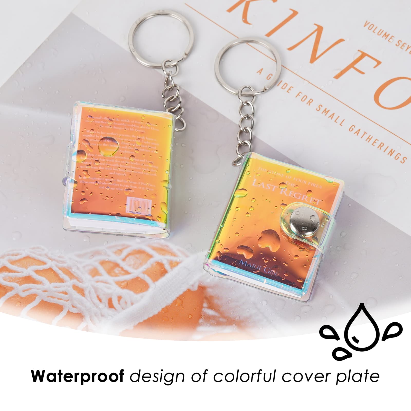 JANKOW 6 Pcs Mini Notebook Keychain - Tiny Portable Journal & Pocket Diary Notebooks with Key Ring - Small Notepads for Travel, Work, School & Gift(Golden) - 2