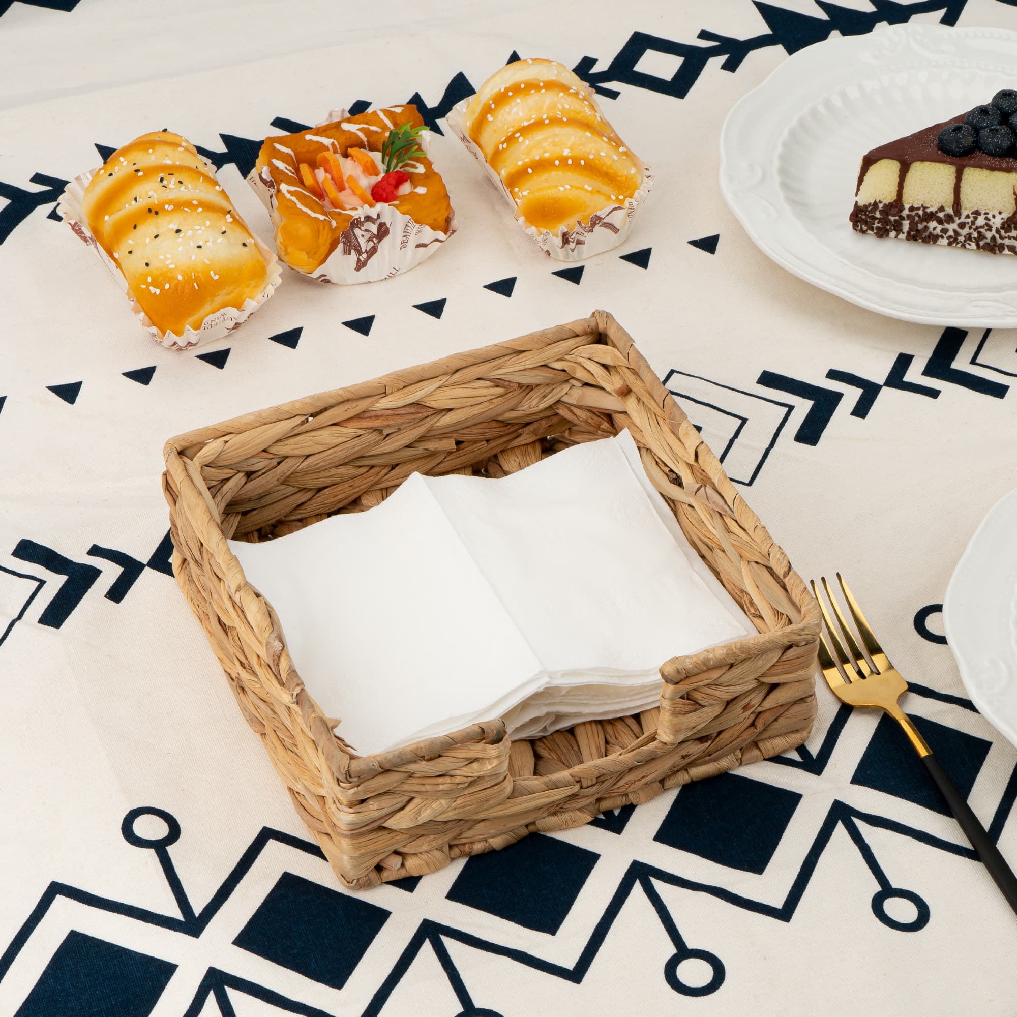 JANKINGS Square Water Hyacinth Napkin Holder - 7.5 Inch Hand-Woven Flat Paper Pouch for Table, Kitchen and Guest Towel Storage - Boho Farmhouse Style - 3