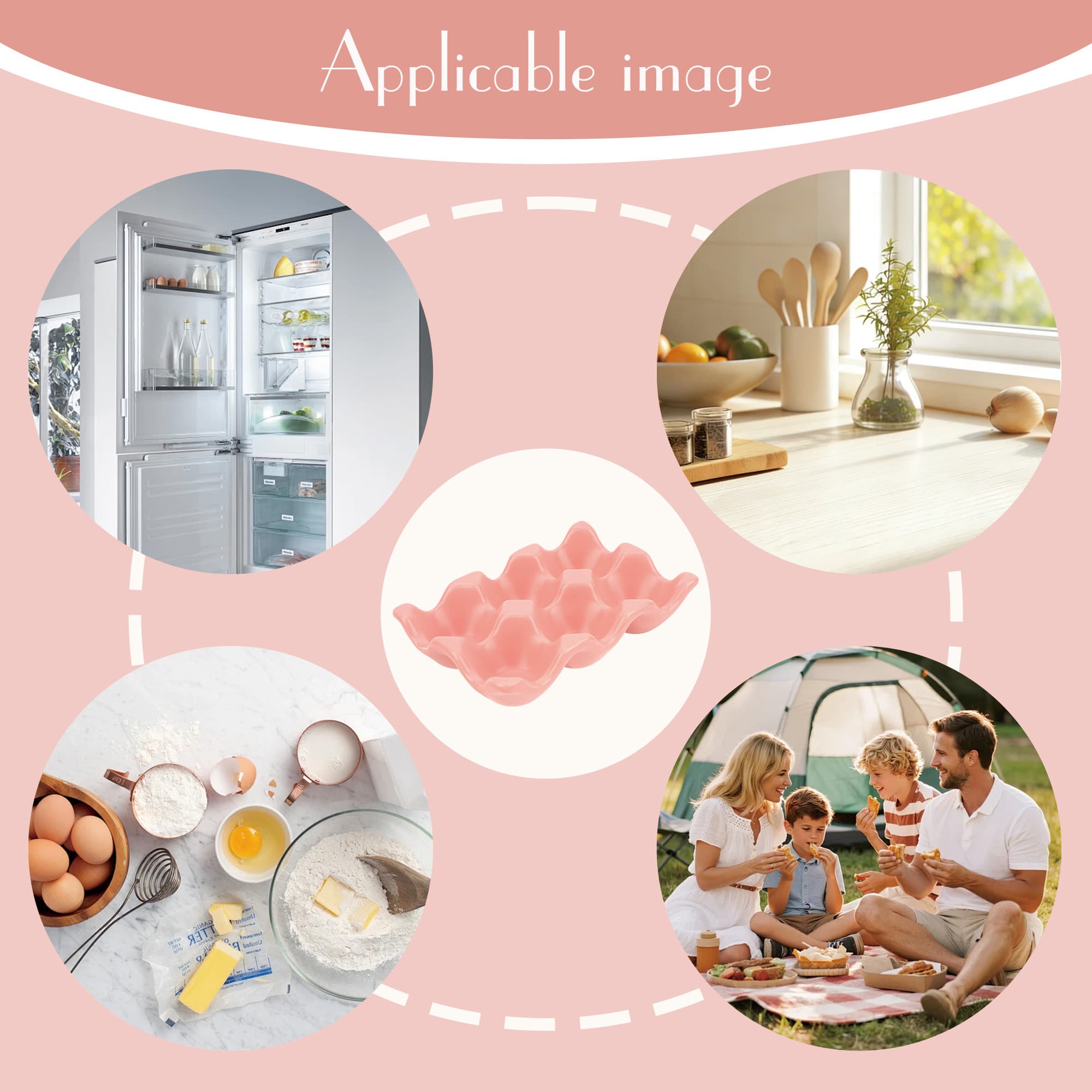 JANKINGS Ceramic Egg Holder Trays, 2-Pack Pink, 6-Slot Each (12 Eggs Total) — Countertop & Fridge Egg Cups Organizer, Glazed Stoneware Egg Rack - 3