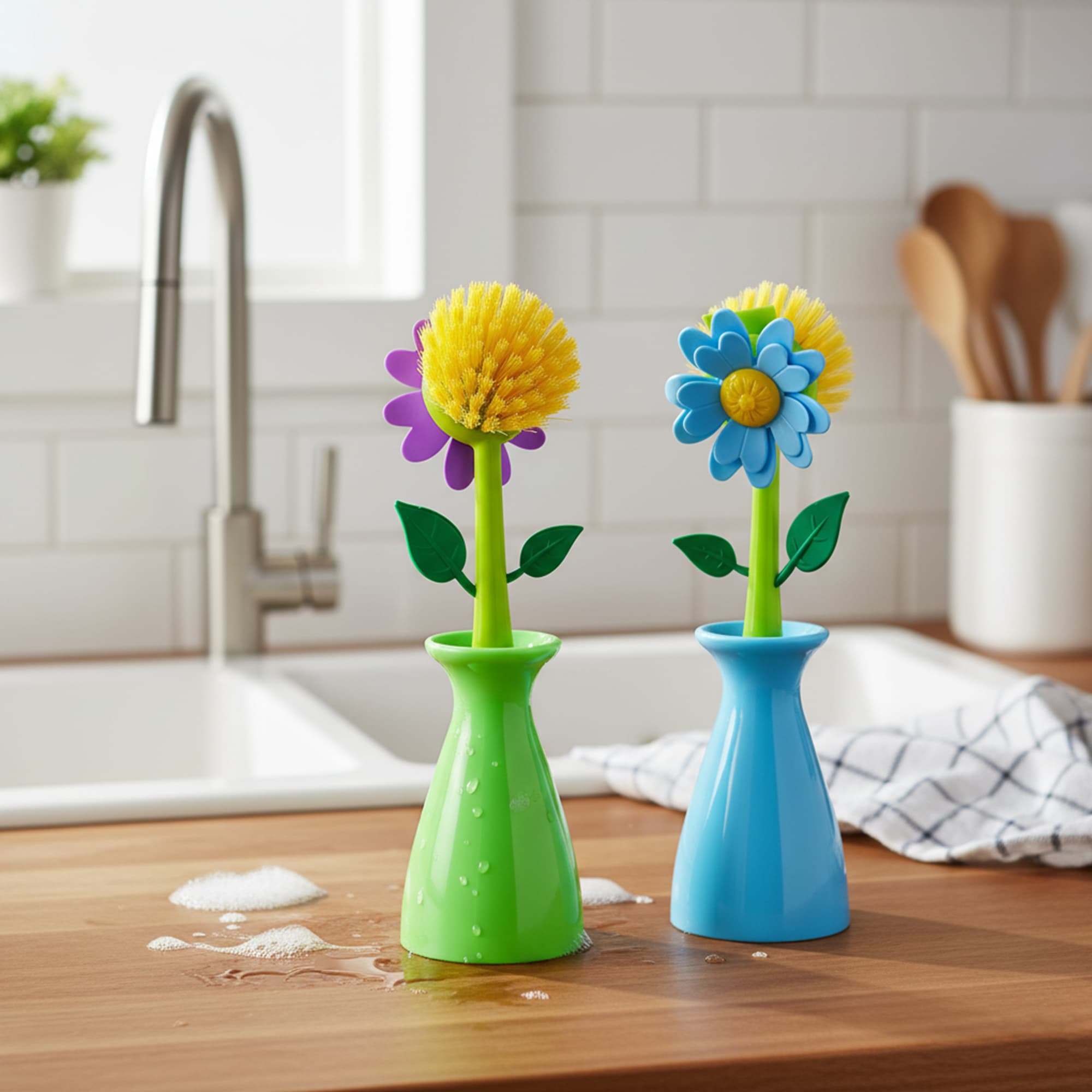 JANKOW Long Handle Flower Pot Brush, Florganic Dish Brush with Vase, Long Handle Dish Brush Kitchen - 5