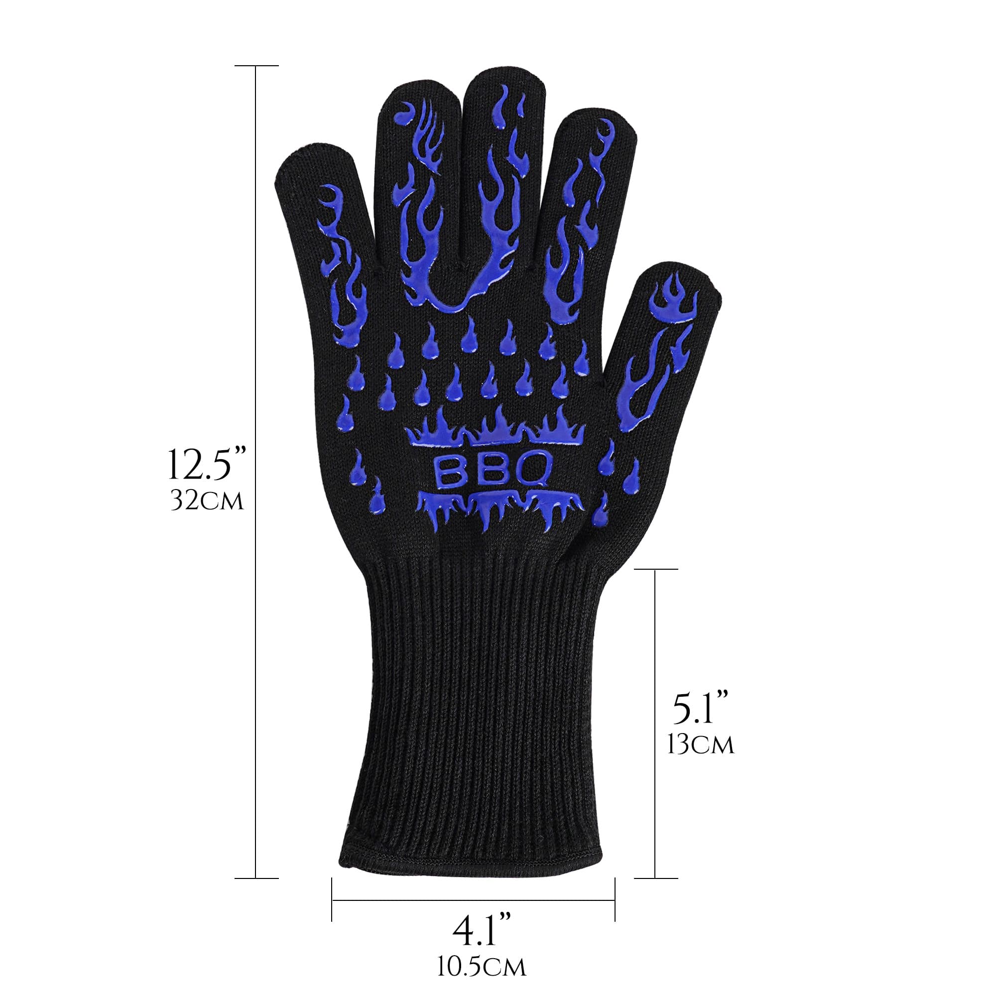 JANKOW Fire Gloves for Grilling, Silicone Oven Gloves Long Great Chose for BBQ, Cooking, Frying,Baking (Blue / Flames) - 1