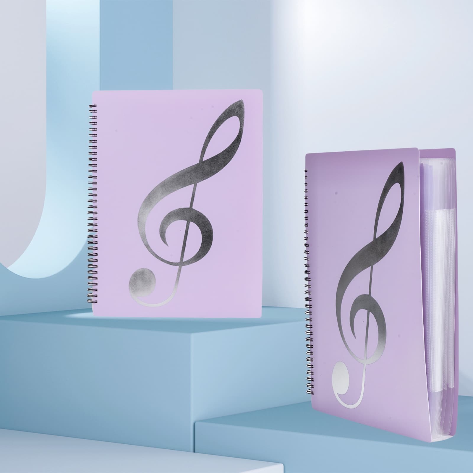 JANKOW Writable Sheet Music Folder, 20 Sleeves for 40 Pages, 8.5 x 11 Letter Size Spiral Binder, Non-Reflective Music Holder for Piano, Choir, and Rehearsal - Purple - 4