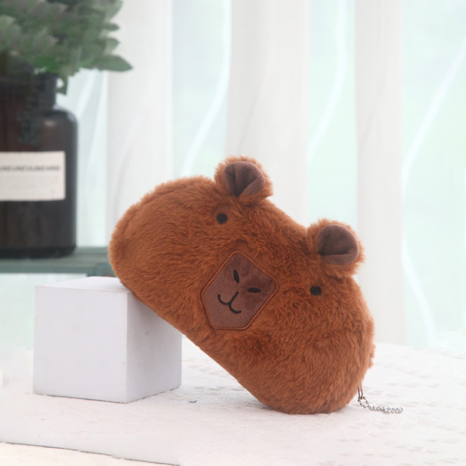 JANKOW Cute Capybara Plush Pencil Case, Sleepy-Eyes Brown Animal Pen & Marker Pouch, 1-Pack - 3
