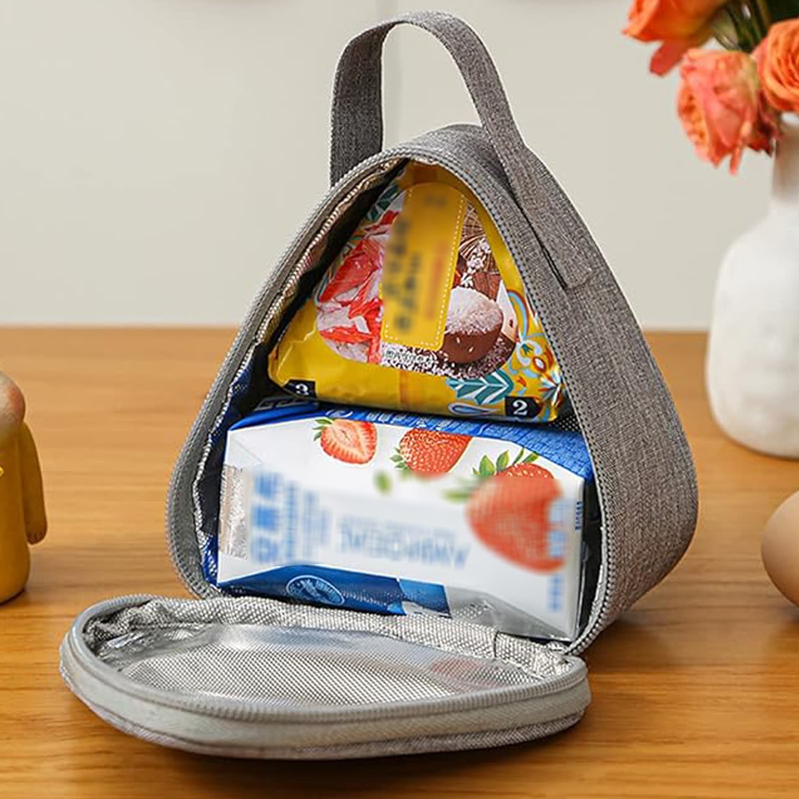 JANKOW Small Reusable Snack Bags Food Breakfast bento bag Small Triangular Rice Ball Lunch Box Bag for Women Sandwich Bag Work Travel Gym Picnic Leakproof Outdoors Game Handbags For Adults (Gray) - 3