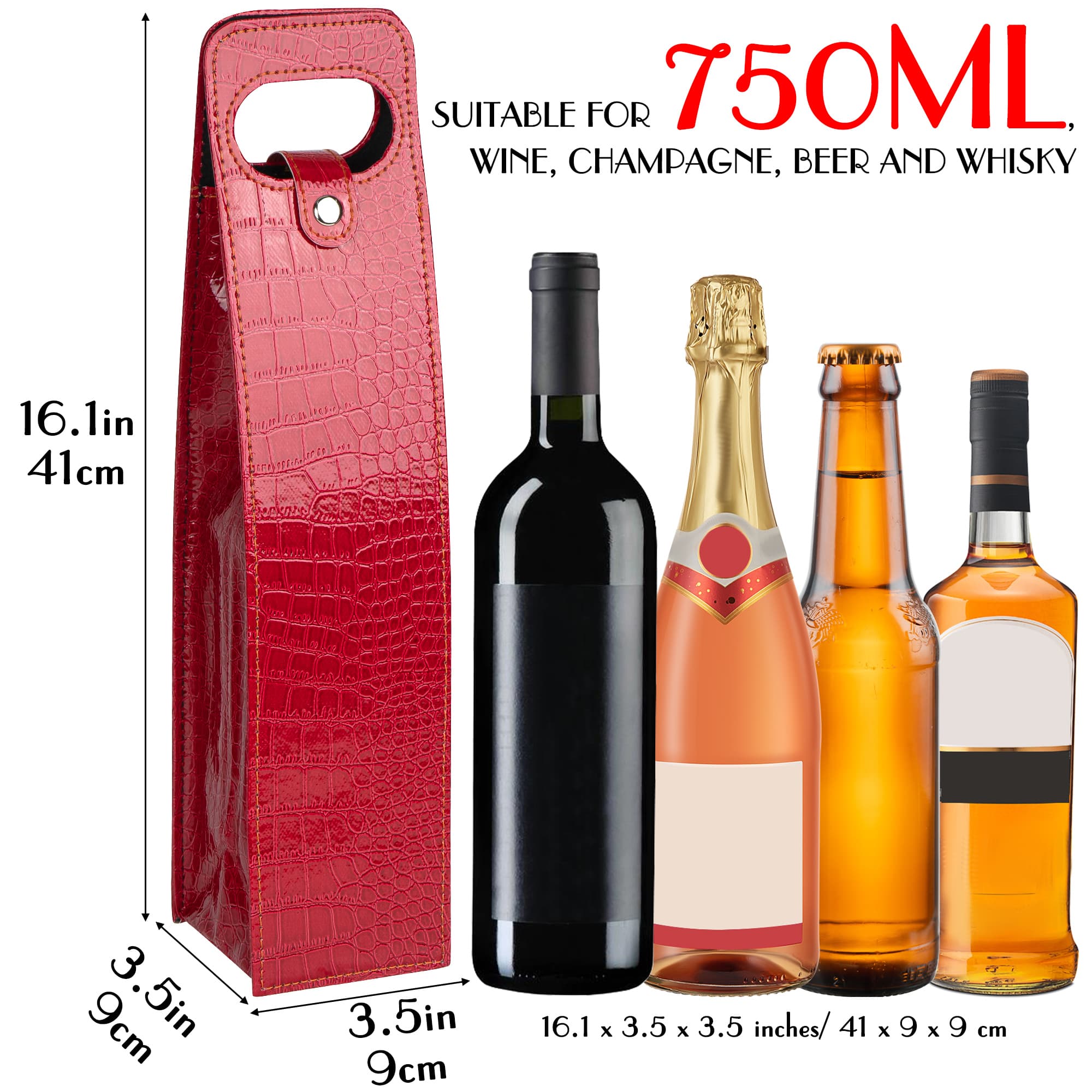JANKINGS Gift Bags For Wine Bottles, Reusable Leather Wine Tote Carrier, Single Bottle Champagne Gift Bags Carrier for Birthday, Wedding, Party (4Pcs 2 Red+2 Black) - 1