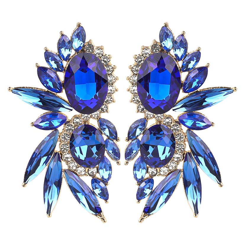 JANKOW Vintage Rhinestone Statement Earrings Flash Costume Earrings Crystal Drop Dangle Earrings Party Jewelry blue prom earrings for Women and Girls (1 Pair Blue)