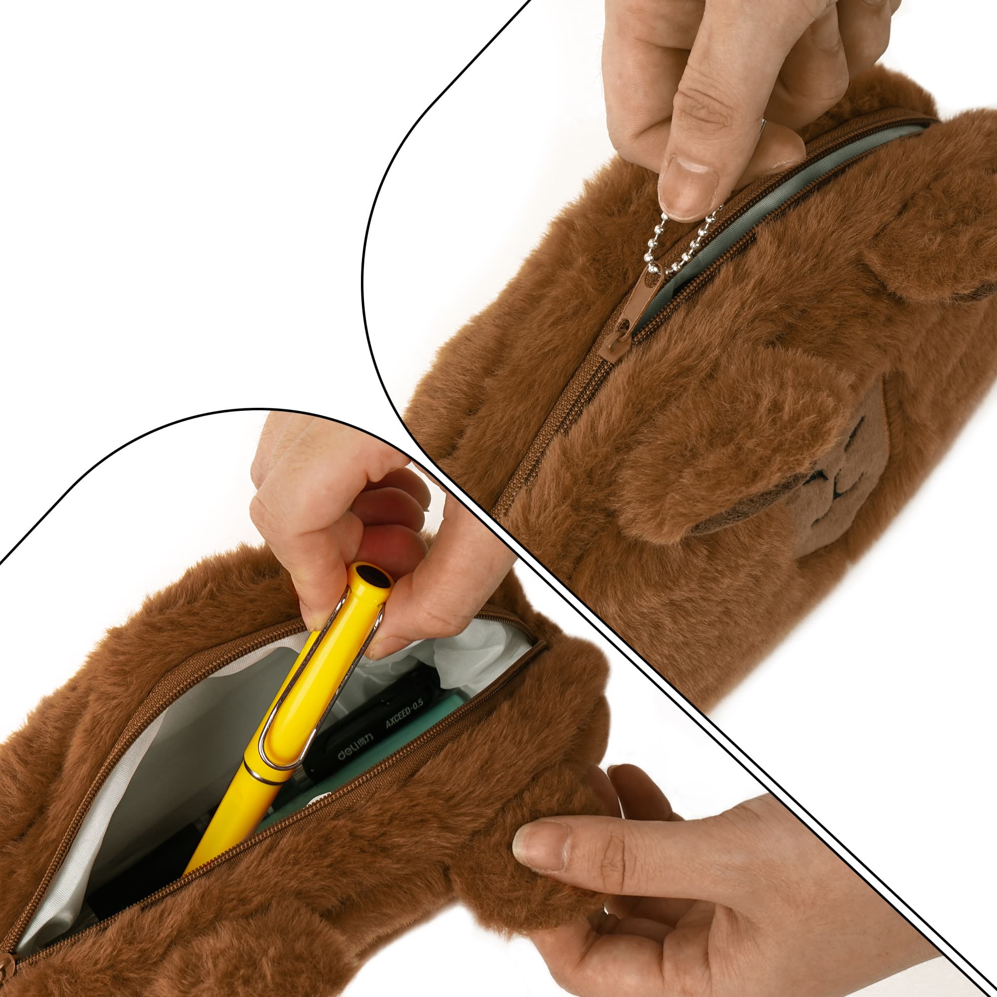 JANKOW Cute Capybara Plush Pencil Case, Sleepy-Eyes Brown Animal Pen & Marker Pouch, 1-Pack - 2