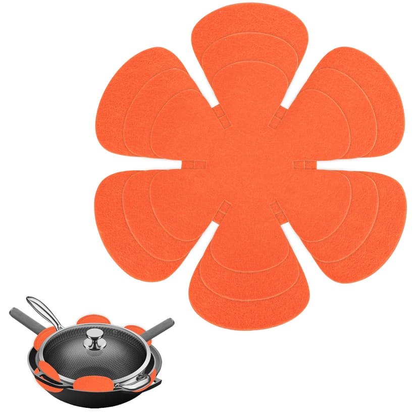 JANKOW 12PCS Pot and Pan Protectors, Pans Protectors for Stacking, Larger & Thicker Felt Pan Separators Pads for Stacking and Protecting Cookwares (Orange)