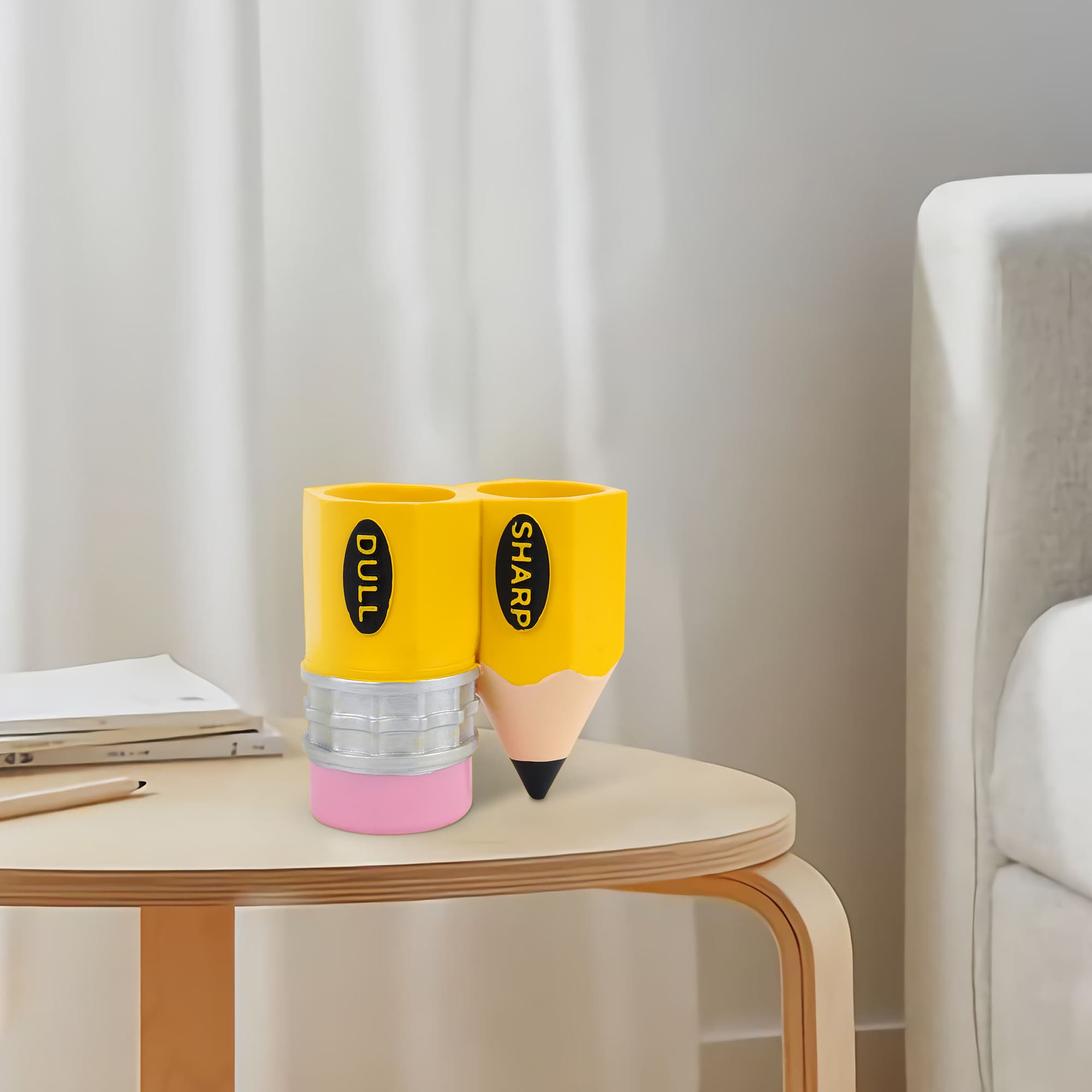 JANKOW Pencil Shaped Pen Holder, Sharp-Dull Pencil Holder, Funny Pencil Holder, Pencil holder container storage box for Students Teachers Office Desk Gift (Yellow) - 2