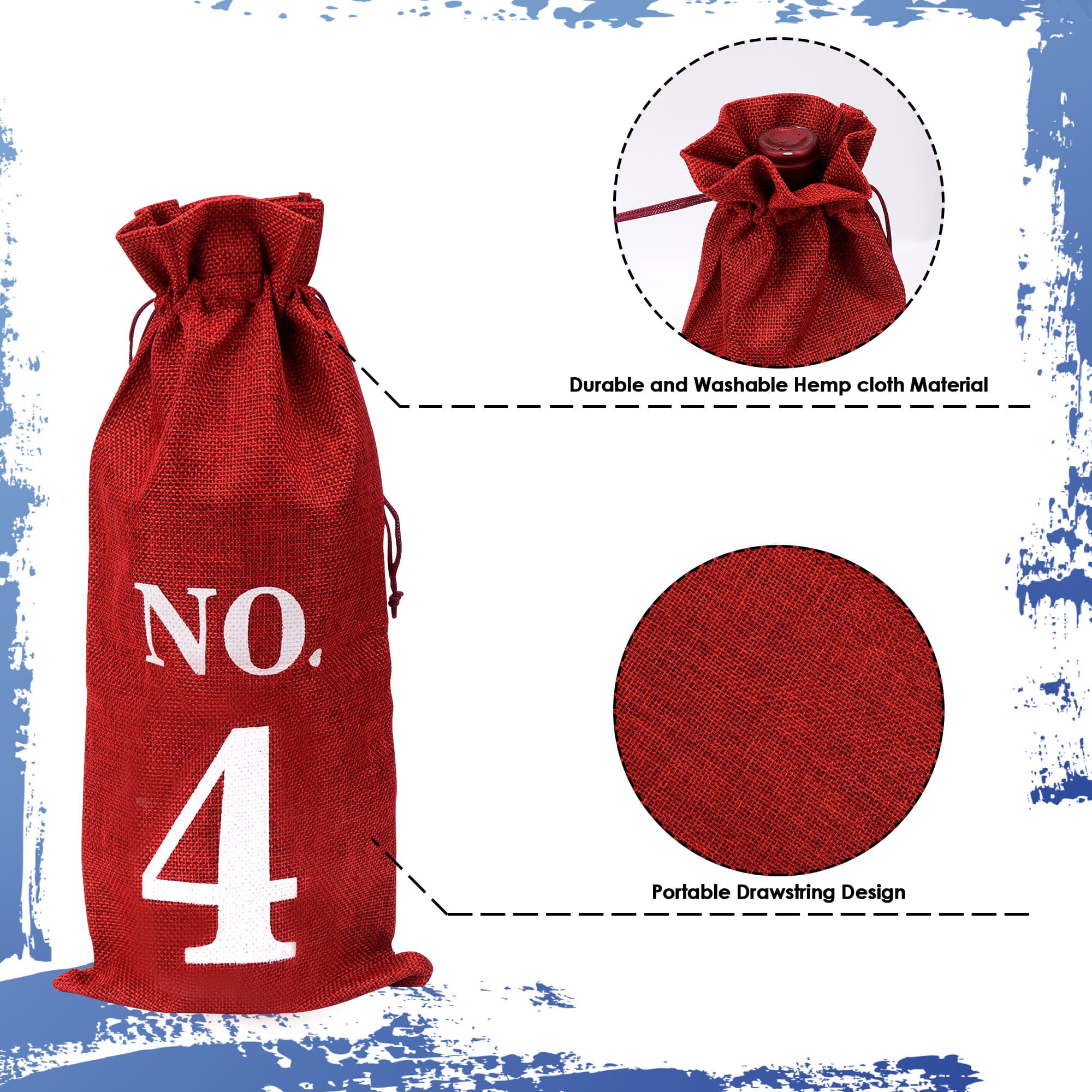 JANKOW 10 Pcs Numbered Burlap Wine Bags, Blind Tasting Wine Bags, Wine Gift Bag with Drawstring, Reusable Linen Wine Bottle Covers for Home Storage Wedding Party Decoration (Wine Red) - 2