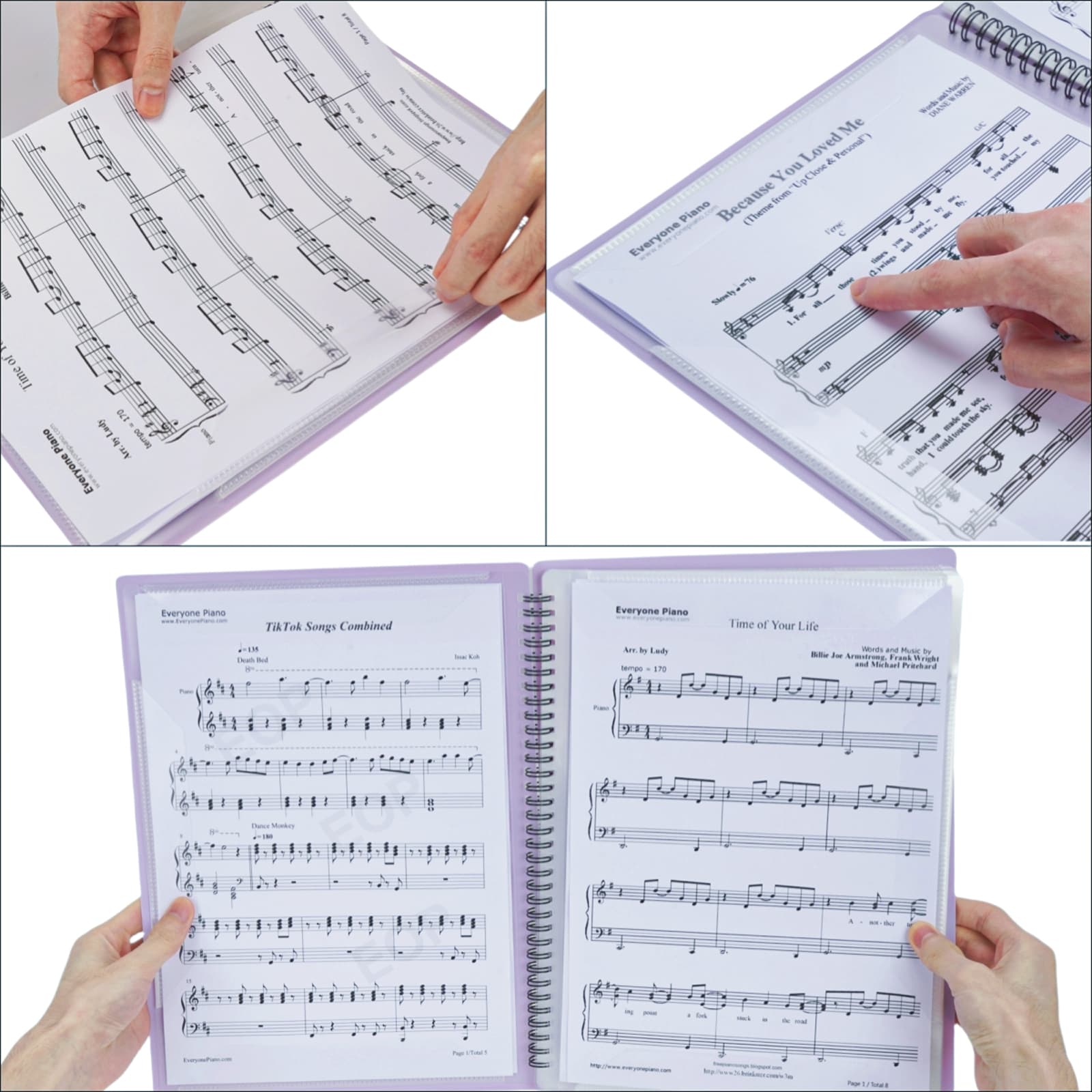 JANKOW Writable Sheet Music Folder, 20 Sleeves for 40 Pages, 8.5 x 11 Letter Size Spiral Binder, Non-Reflective Music Holder for Piano, Choir, and Rehearsal - Purple - 2